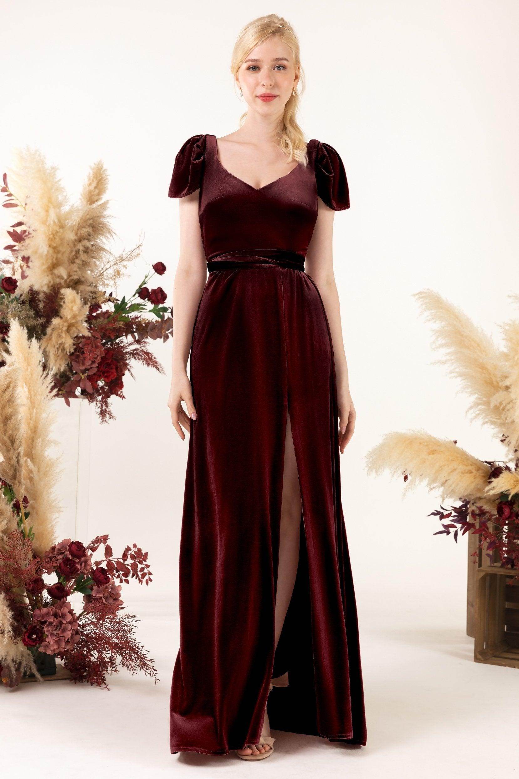 Sheath-Column Floor Length Velvet Bridesmaid Dress Formal Dresses CB0528 - COCOMELODY