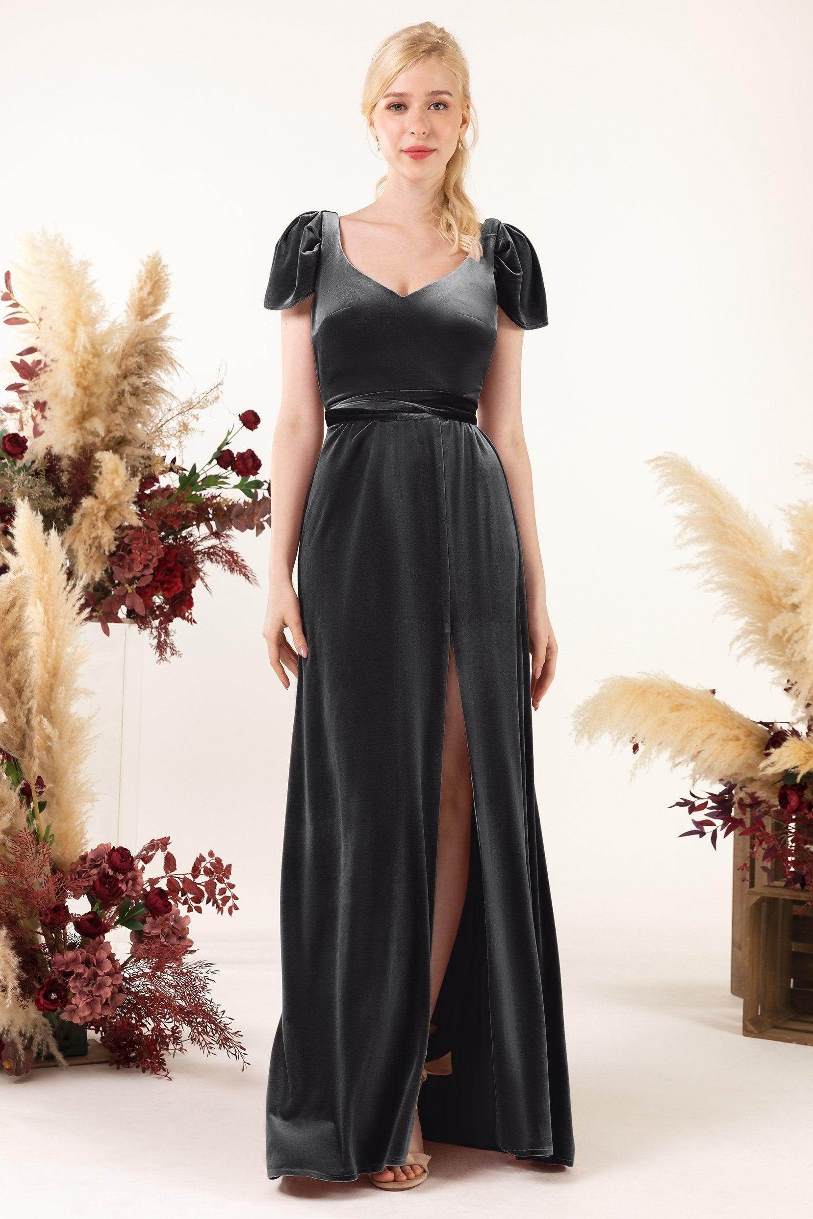 Sheath-Column Floor Length Velvet Bridesmaid Dress Formal Dresses CB0528 - COCOMELODY