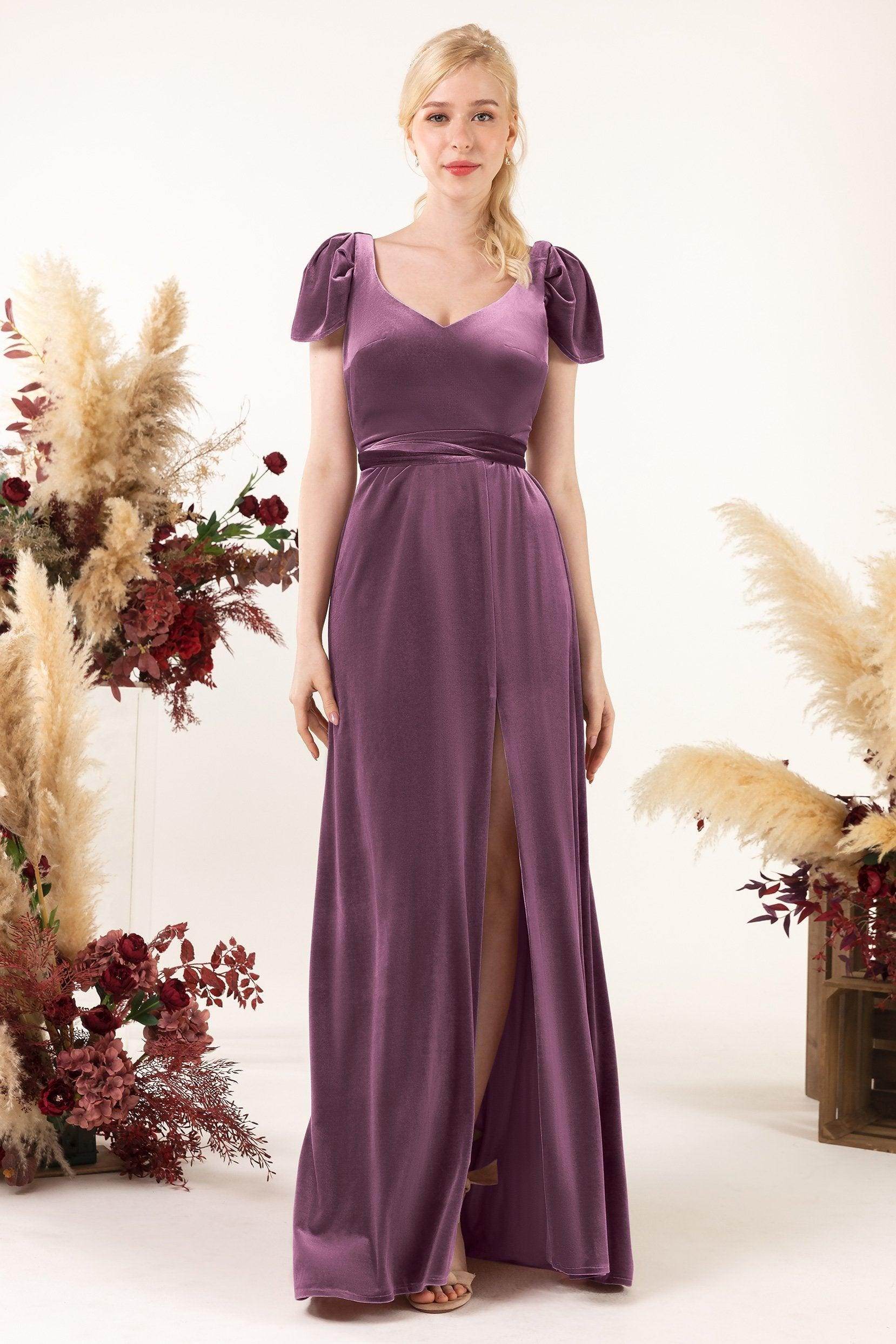 Sheath-Column Floor Length Velvet Bridesmaid Dress Formal Dresses CB0528 - COCOMELODY