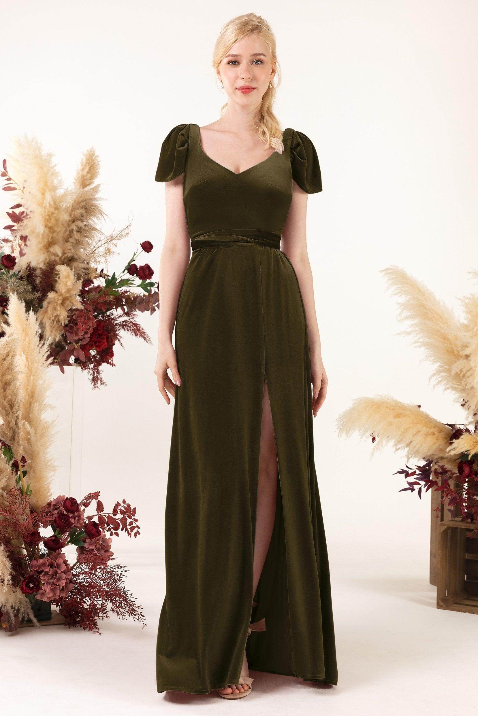 Sheath-Column Floor Length Velvet Bridesmaid Dress Formal Dresses CB0528 - COCOMELODY