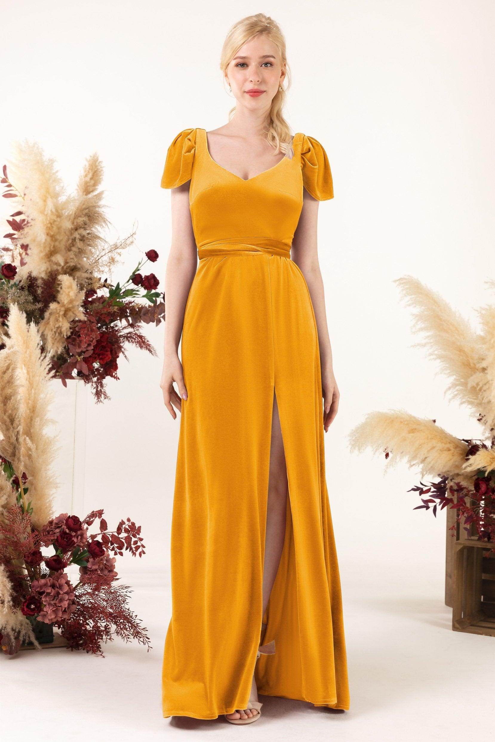 Sheath-Column Floor Length Velvet Bridesmaid Dress Formal Dresses CB0528 - COCOMELODY