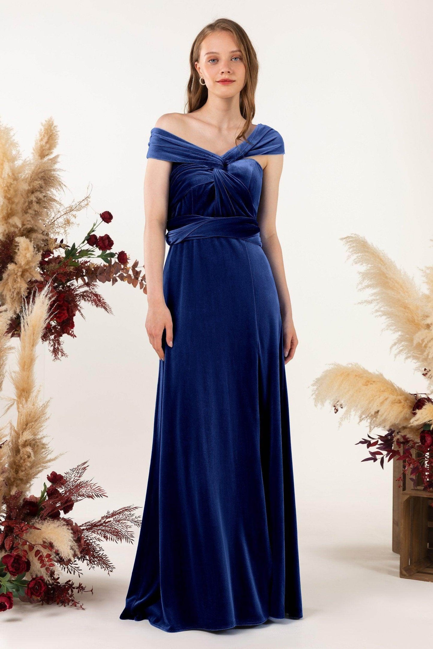Sheath-Column Floor Length Velvet Bridesmaid Dress Formal Dresses CB0529 - COCOMELODY