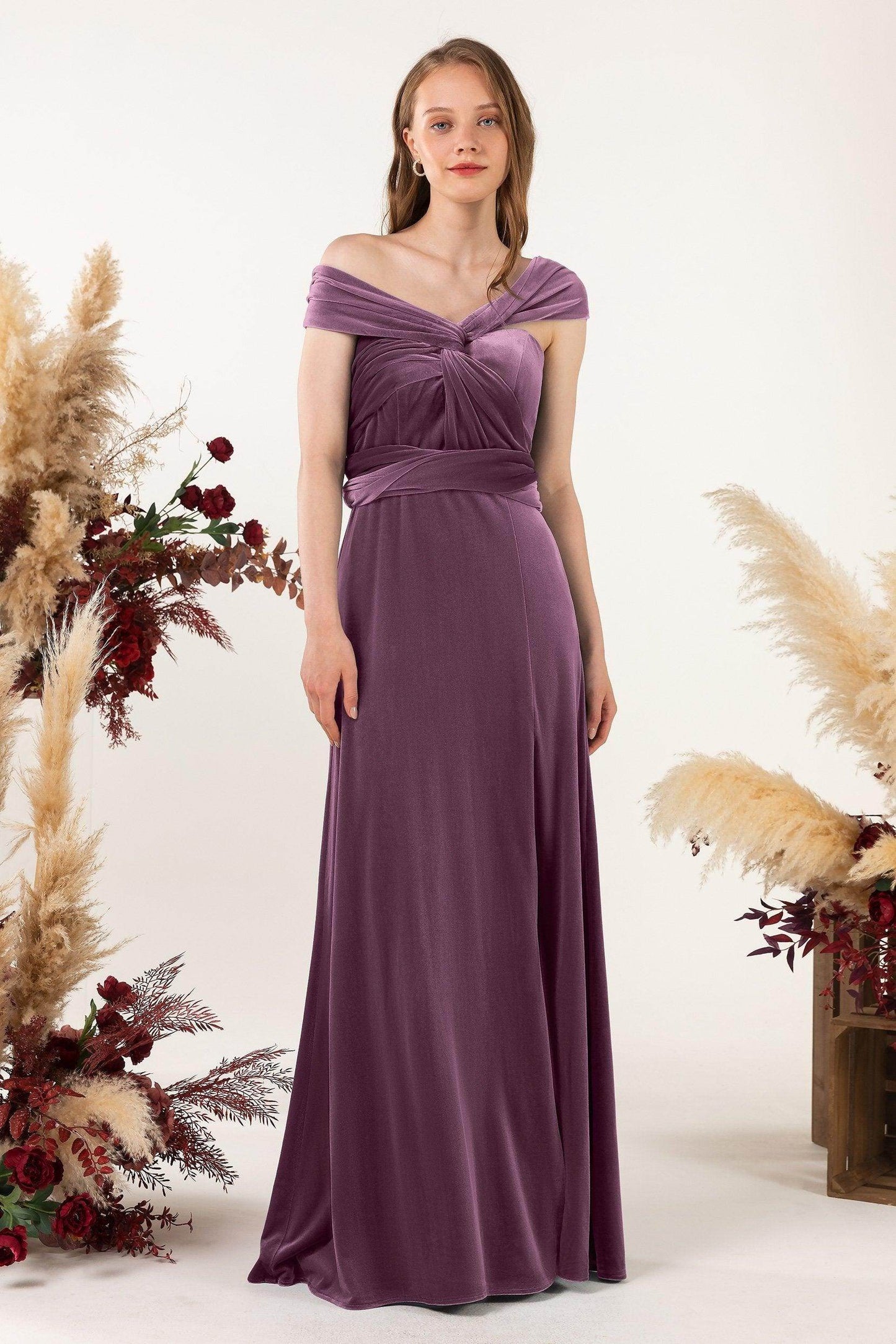 Sheath-Column Floor Length Velvet Bridesmaid Dress Formal Dresses CB0529 - COCOMELODY