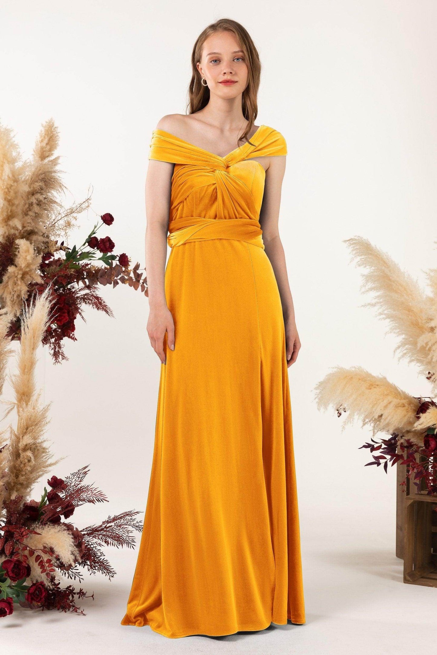 Sheath-Column Floor Length Velvet Bridesmaid Dress Formal Dresses CB0529 - COCOMELODY