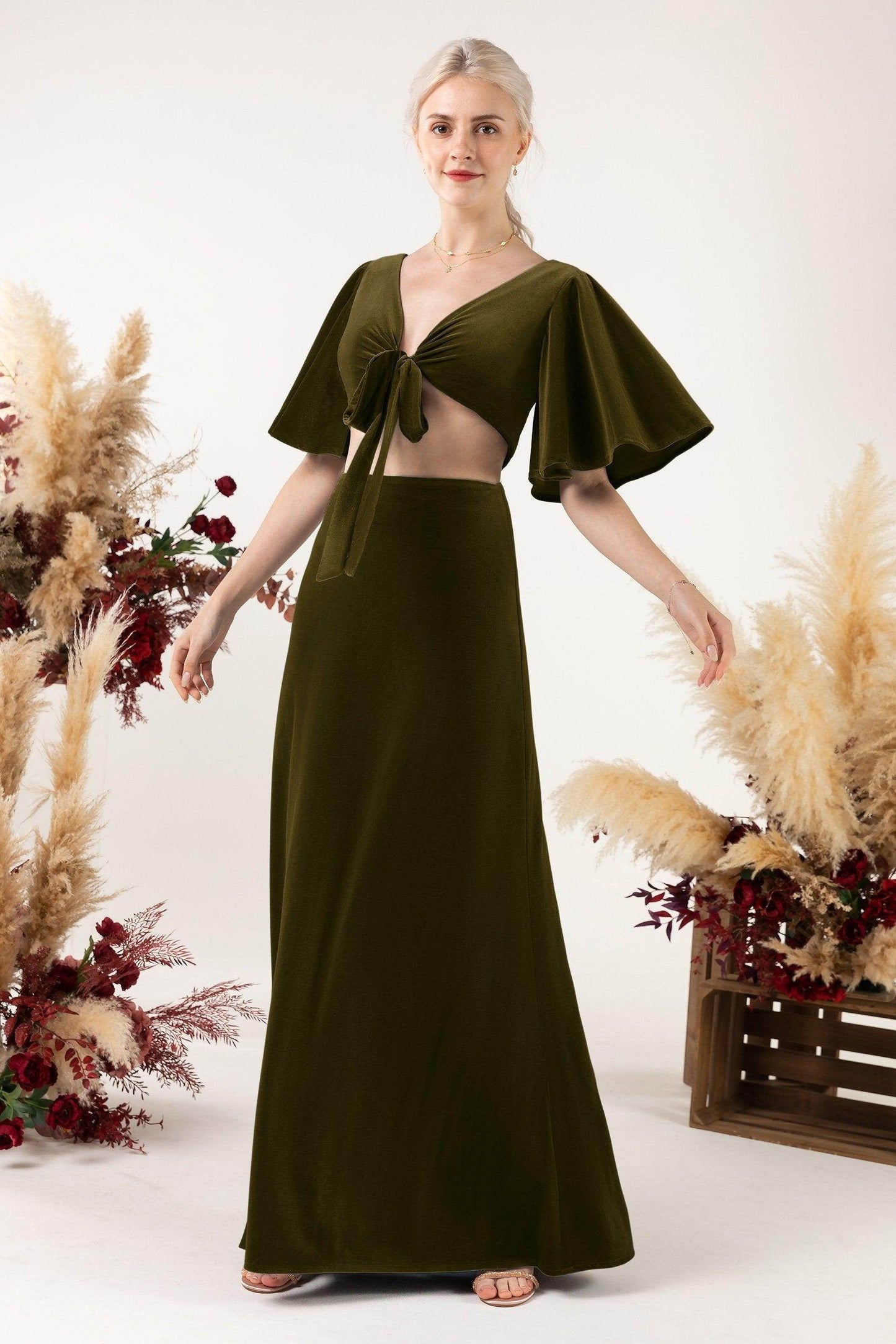 Sheath Sweep-Brush Train Velvet Bridesmaid Dress CB0530 - COCOMELODY