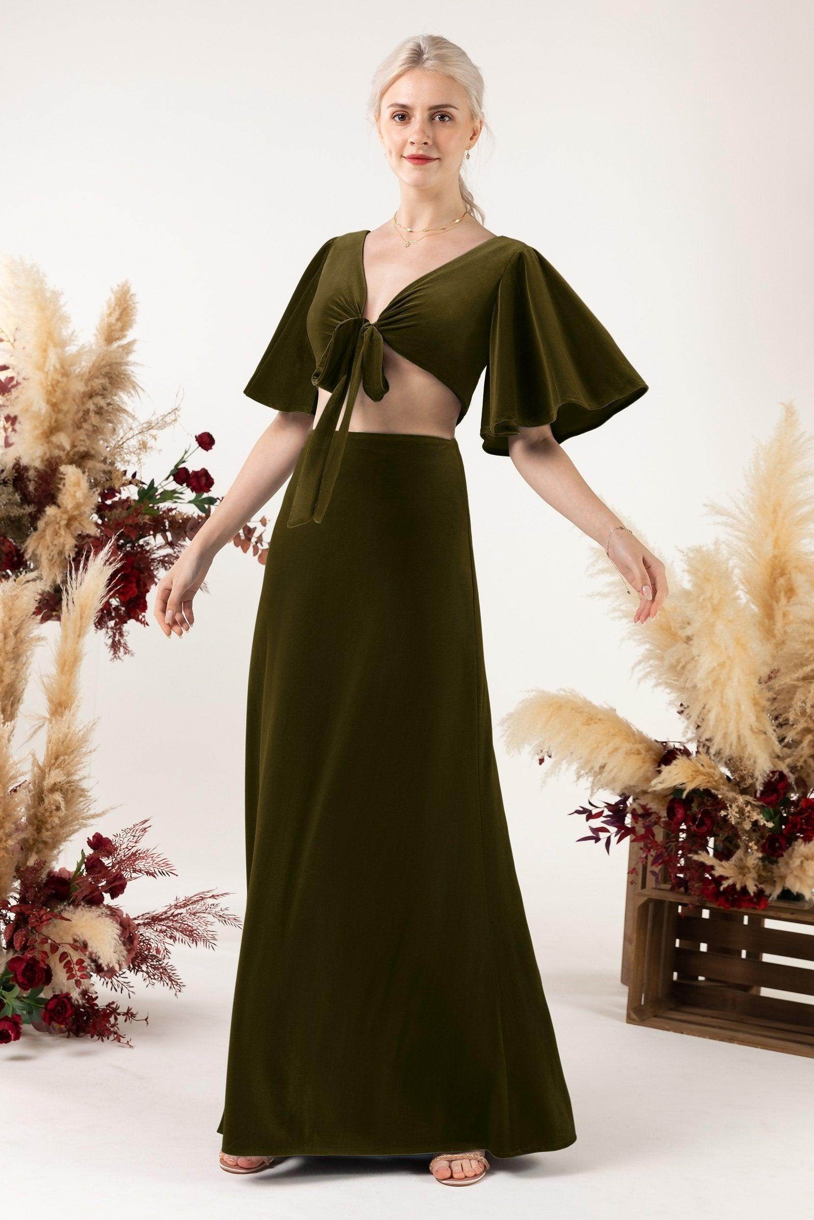 Sheath Sweep-Brush Train Velvet Bridesmaid Dress CB0530 - COCOMELODY