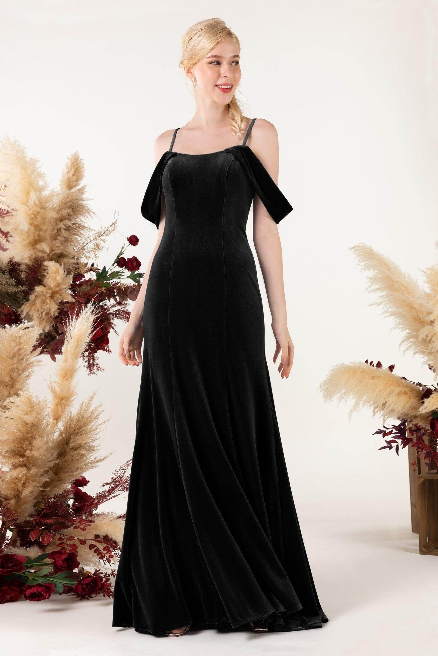 Trumpet Sweep-Brush Train Velvet Bridesmaid Dress Formal Dresses CB0531 - COCOMELODY