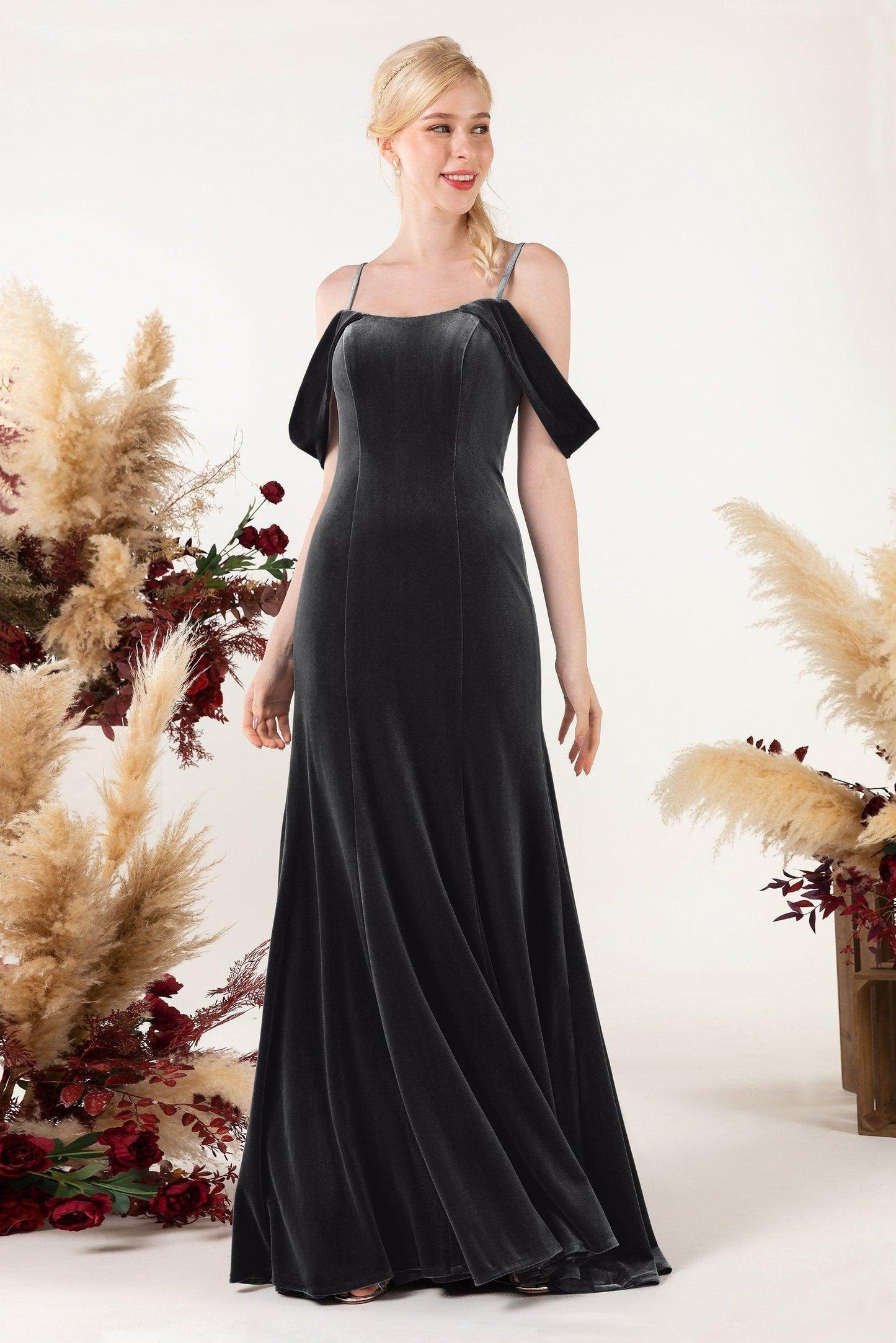 Trumpet Sweep-Brush Train Velvet Bridesmaid Dress Formal Dresses CB0531 - COCOMELODY