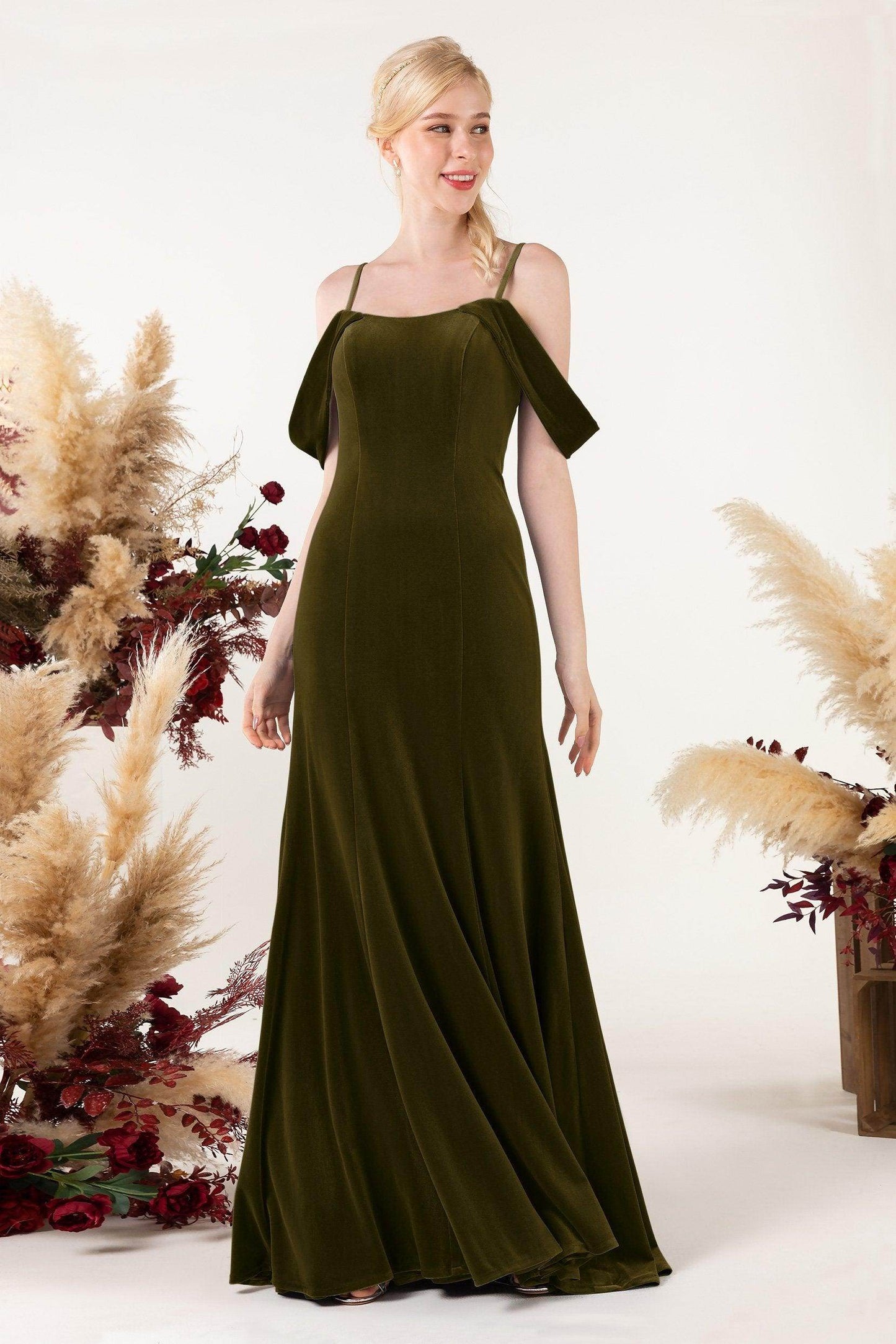 Trumpet Sweep-Brush Train Velvet Bridesmaid Dress Formal Dresses CB0531 - COCOMELODY