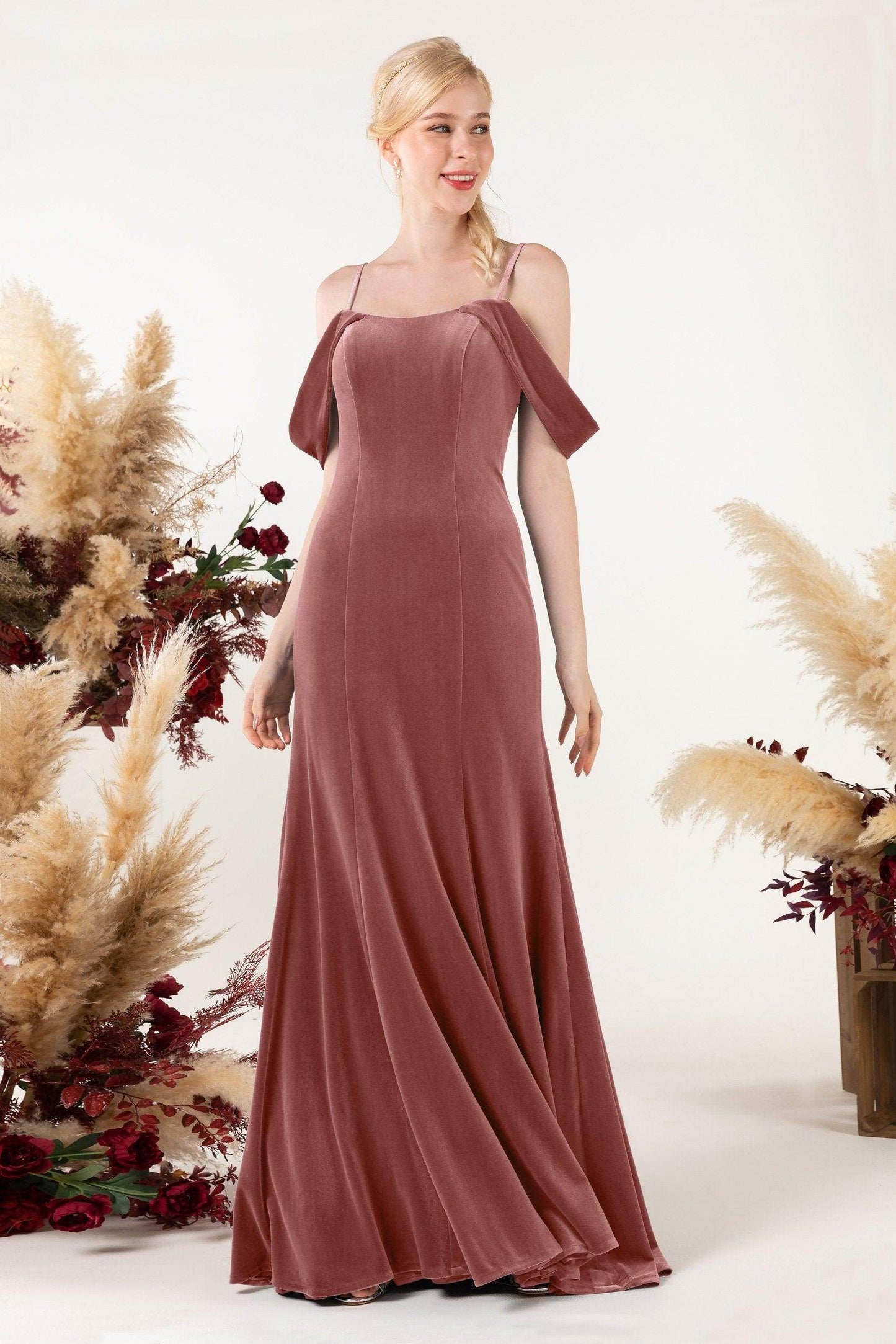 Trumpet Sweep-Brush Train Velvet Bridesmaid Dress Formal Dresses CB0531 - COCOMELODY