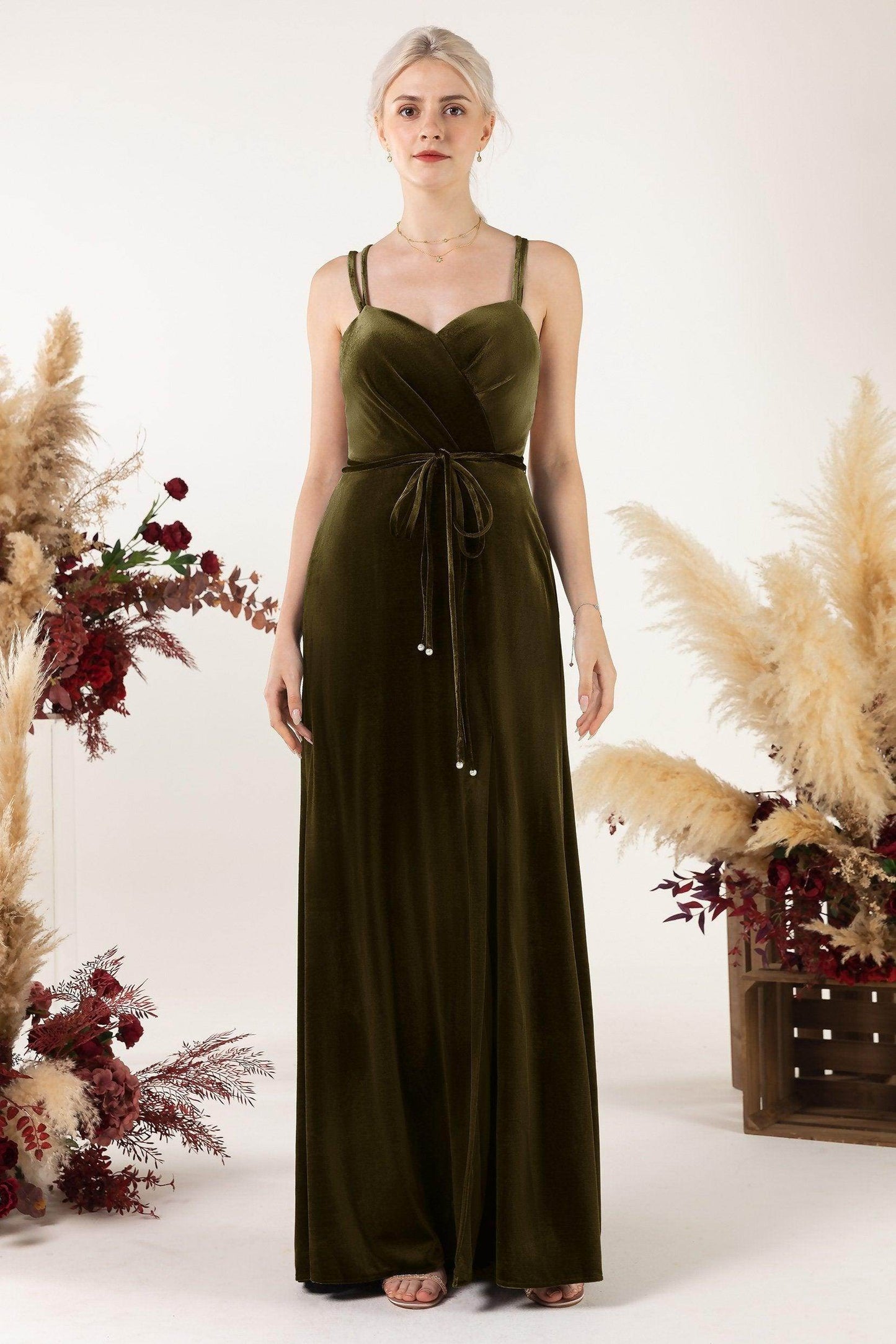 Sheath Sweep-Brush Train Velvet Bridesmaid Dress Formal Dresses CB0533 - COCOMELODY