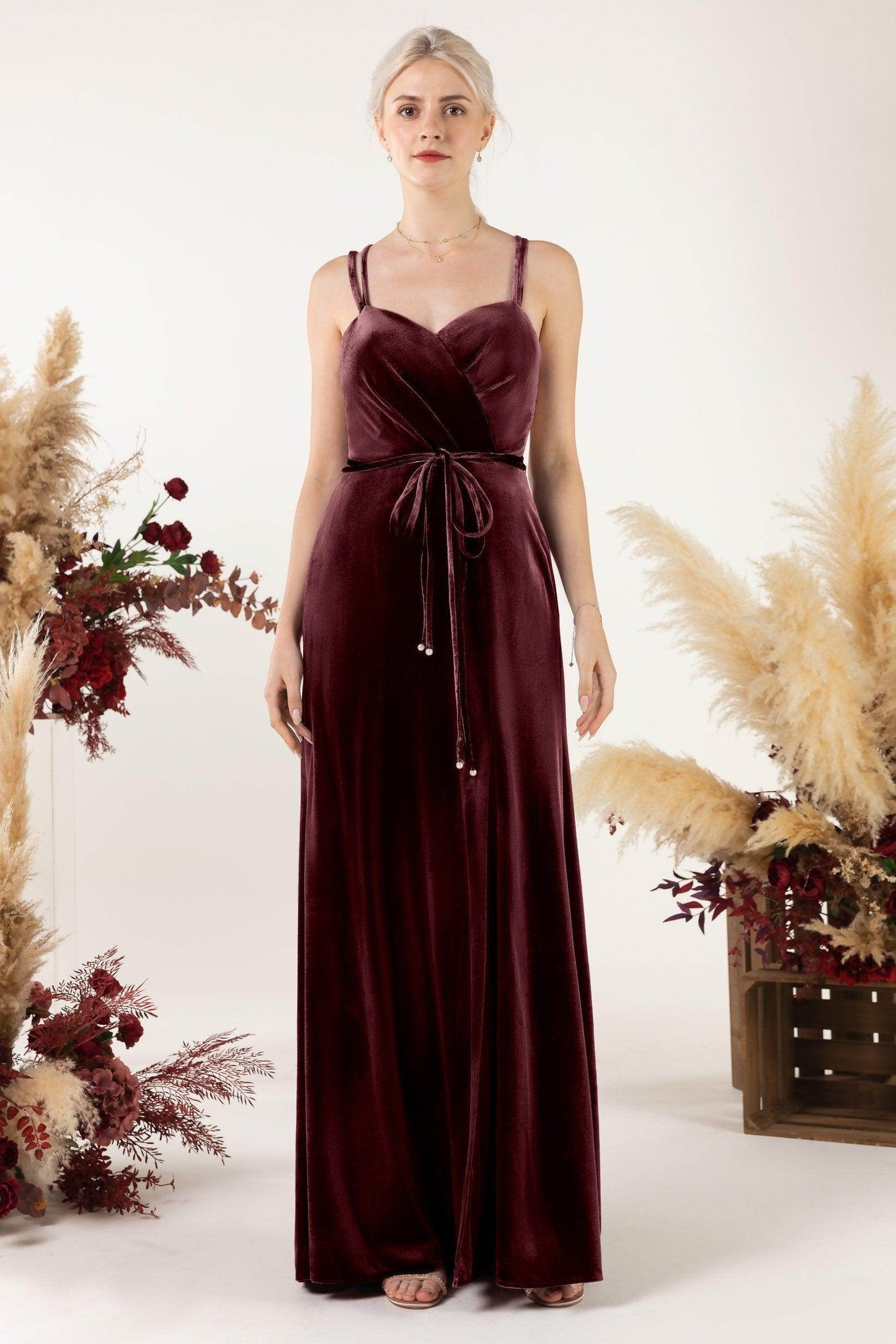 Sheath Sweep-Brush Train Velvet Bridesmaid Dress Formal Dresses CB0533 - COCOMELODY