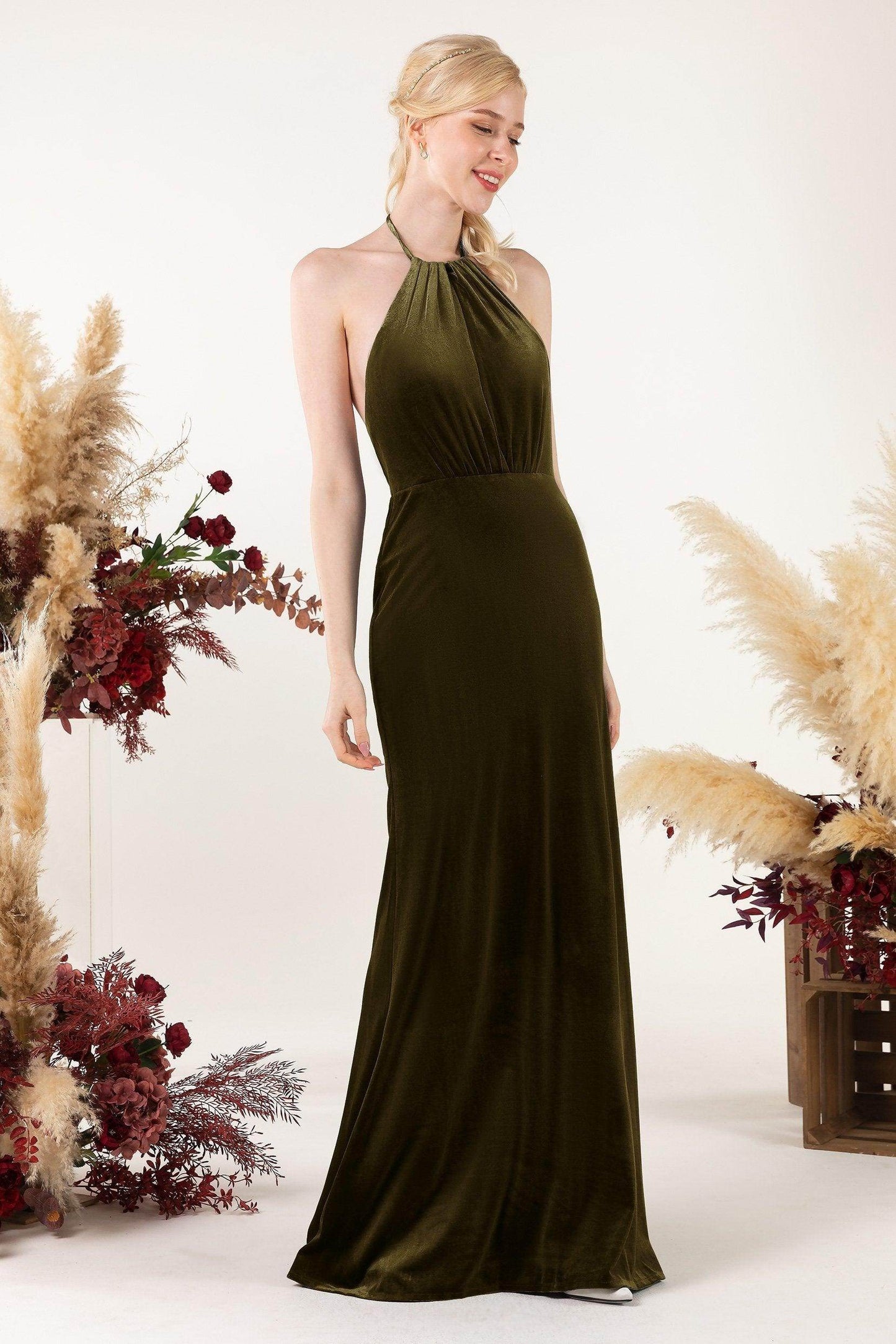 Trumpet Sweep-Brush Train Velvet Bridesmaid Dress Formal Dresses CB0534 - COCOMELODY
