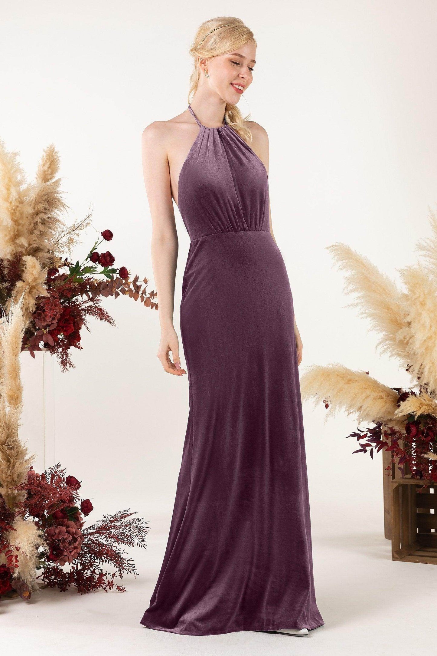 Trumpet Sweep-Brush Train Velvet Bridesmaid Dress Formal Dresses CB0534 - COCOMELODY