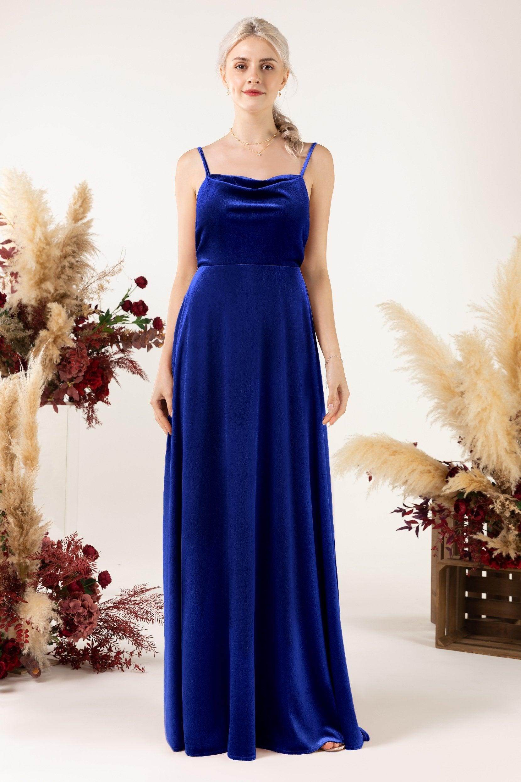 A-Line Sweep-Brush Train Velvet Bridesmaid Dress Formal Dresses CB0536 - COCOMELODY