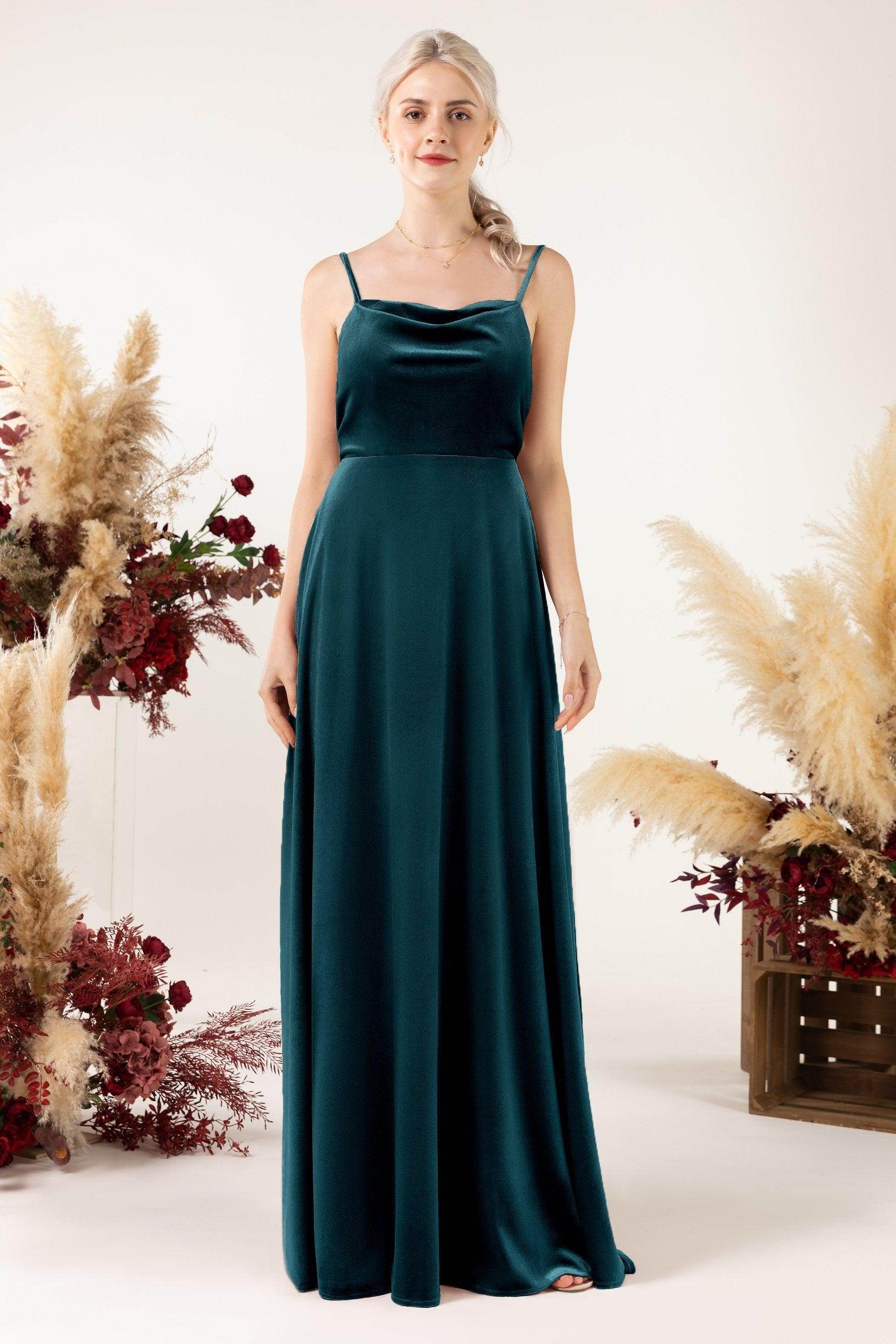 A-Line Sweep-Brush Train Velvet Bridesmaid Dress Formal Dresses CB0536 - COCOMELODY