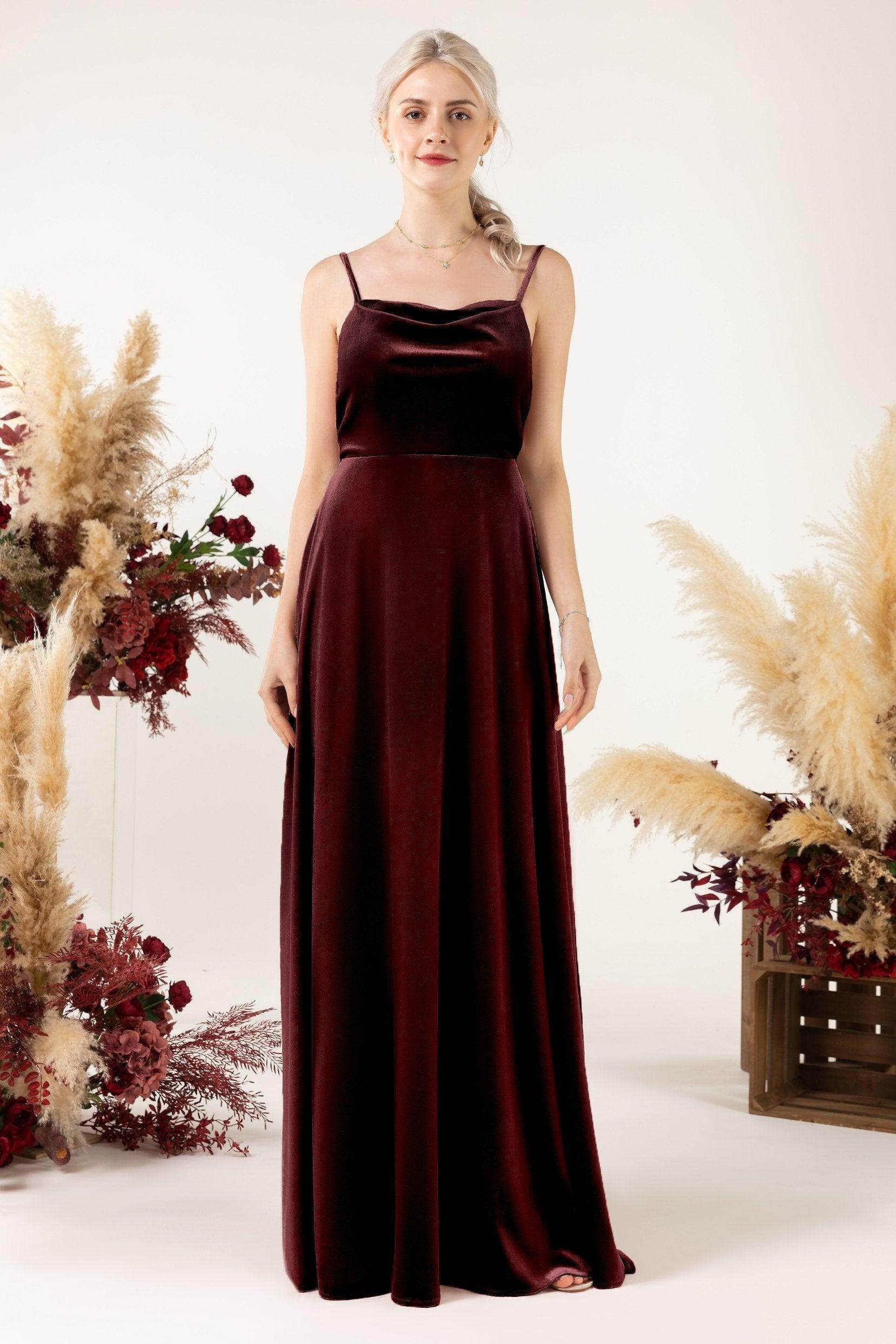 A-Line Sweep-Brush Train Velvet Bridesmaid Dress Formal Dresses CB0536 - COCOMELODY