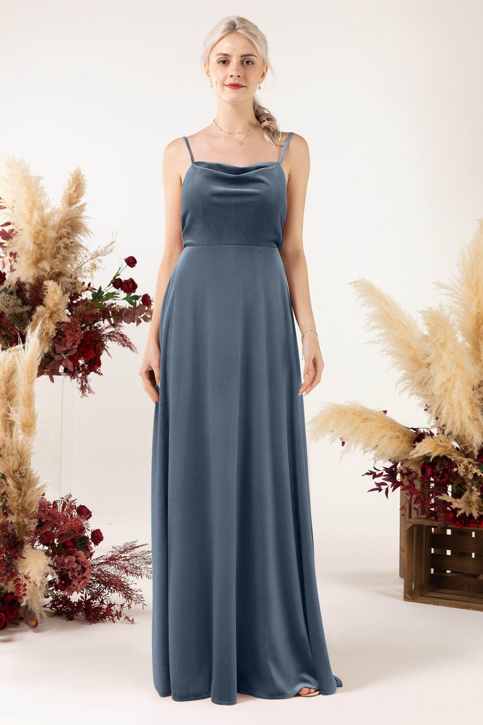 A-Line Sweep-Brush Train Velvet Bridesmaid Dress Formal Dresses CB0536 - COCOMELODY