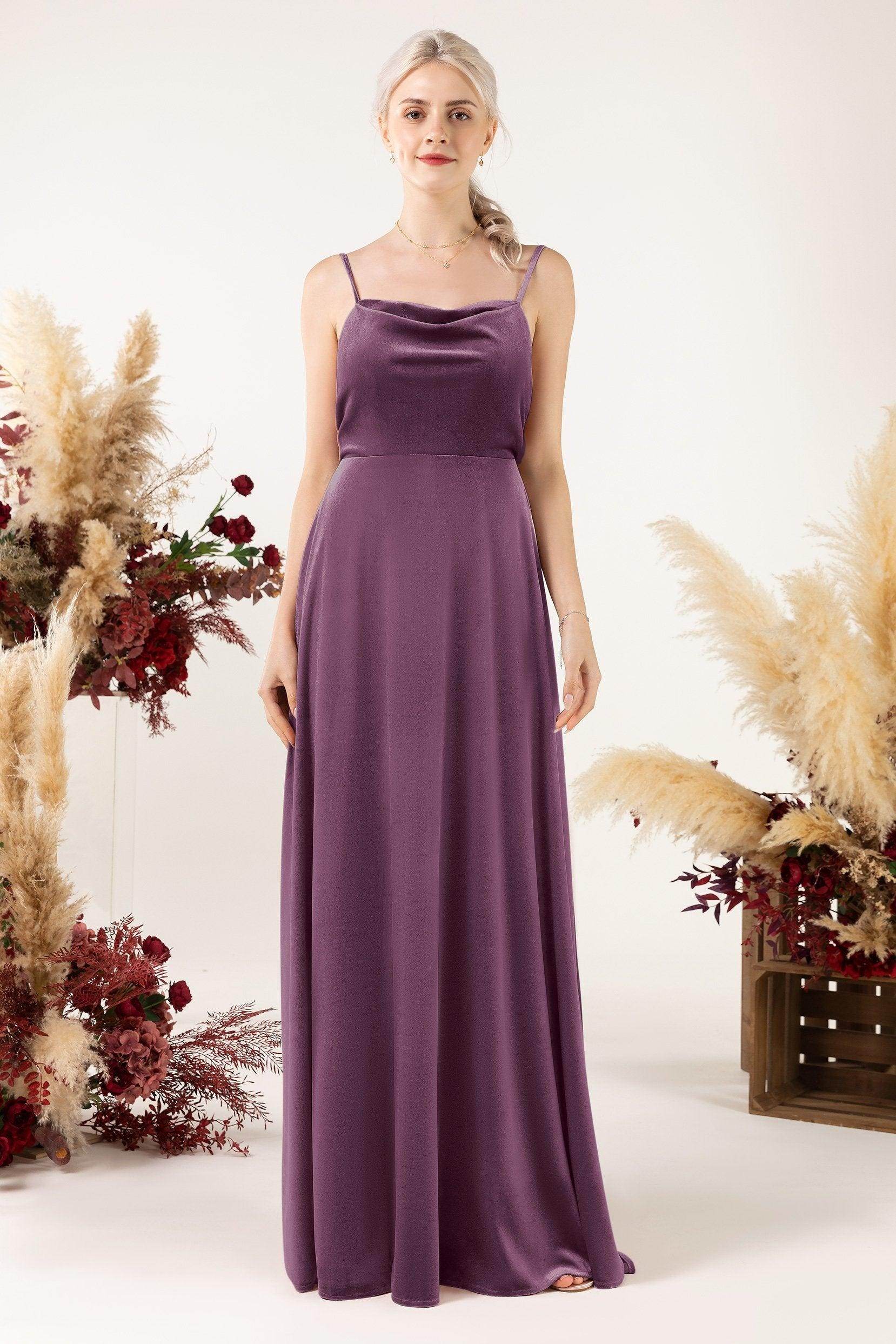 A-Line Sweep-Brush Train Velvet Bridesmaid Dress Formal Dresses CB0536 - COCOMELODY