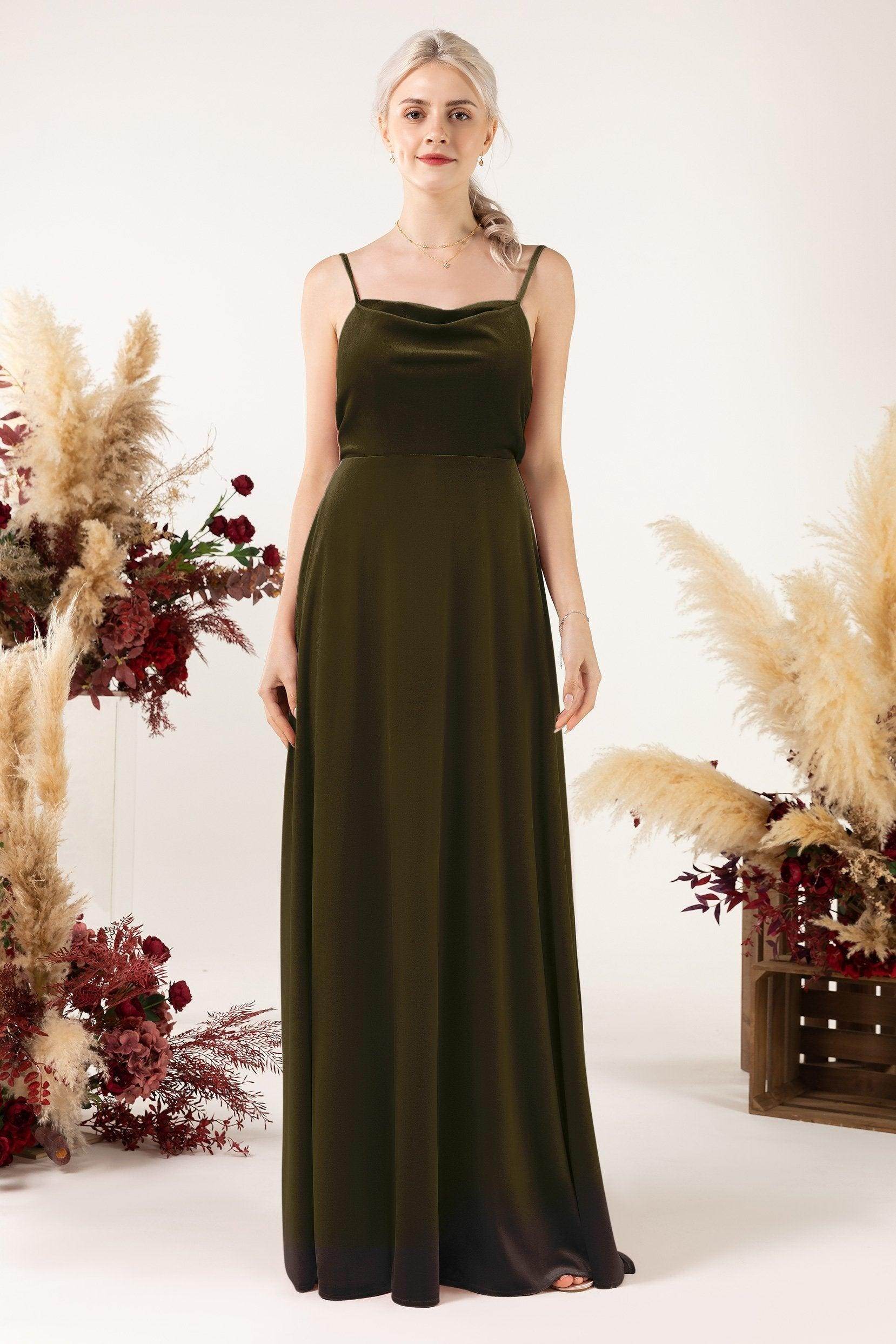 A-Line Sweep-Brush Train Velvet Bridesmaid Dress Formal Dresses CB0536 - COCOMELODY
