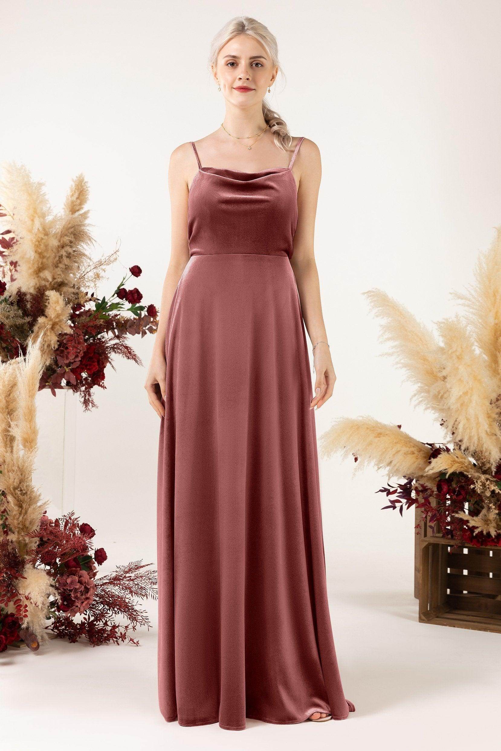 A-Line Sweep-Brush Train Velvet Bridesmaid Dress Formal Dresses CB0536 - COCOMELODY