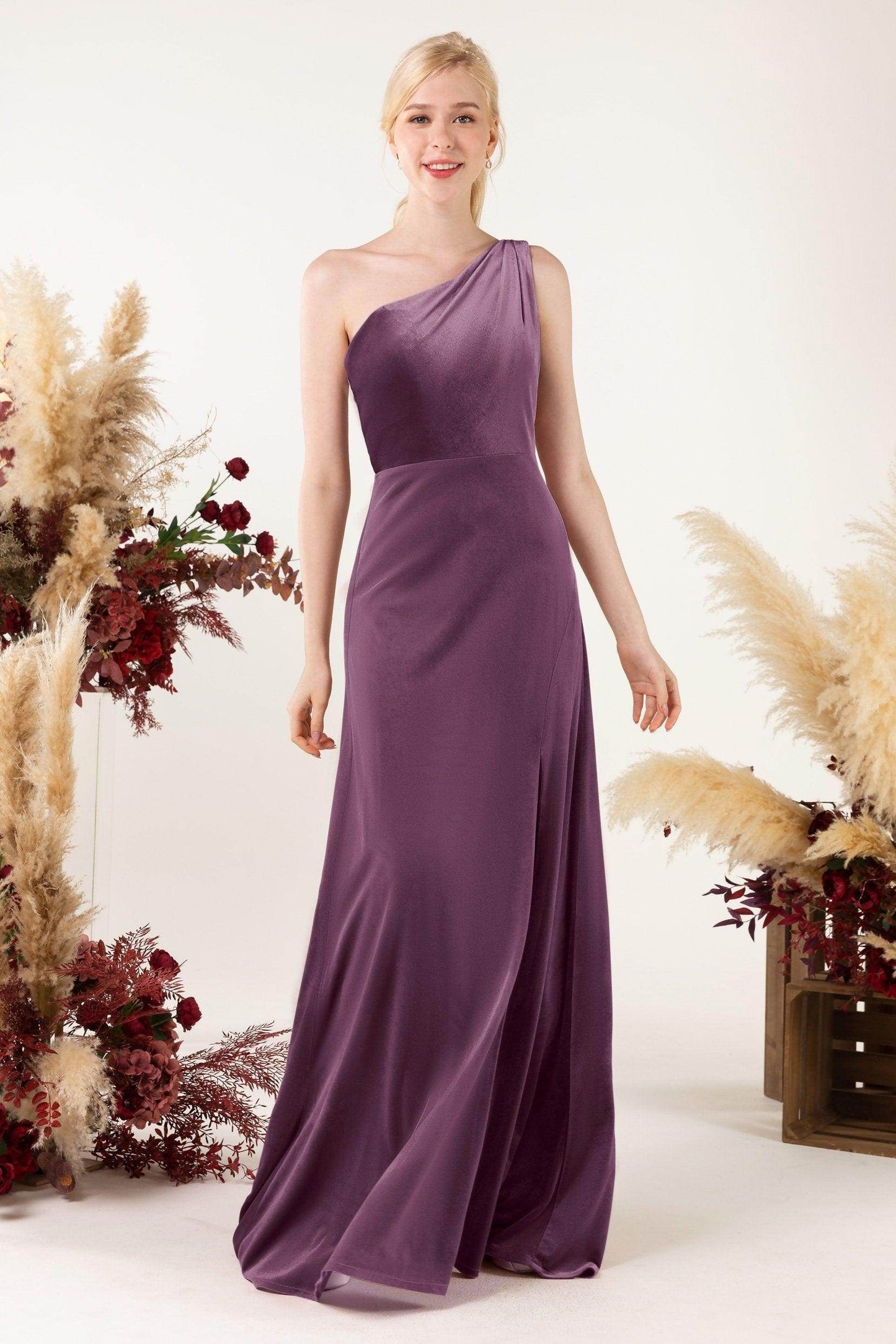 Sheath Sweep-Brush Train Velvet Bridesmaid Dress Formal Dresses CB0537PS - COCOMELODY