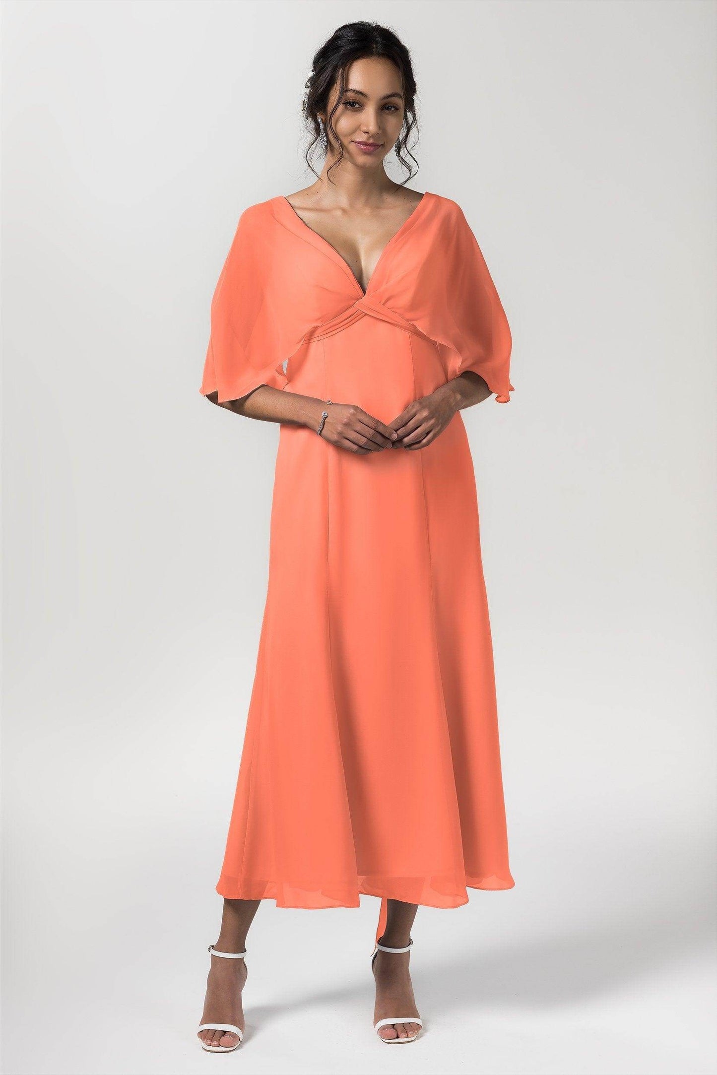 A-Line Tea Length Chiffon Bridesmaid Dress CB0553 - COCOMELODY