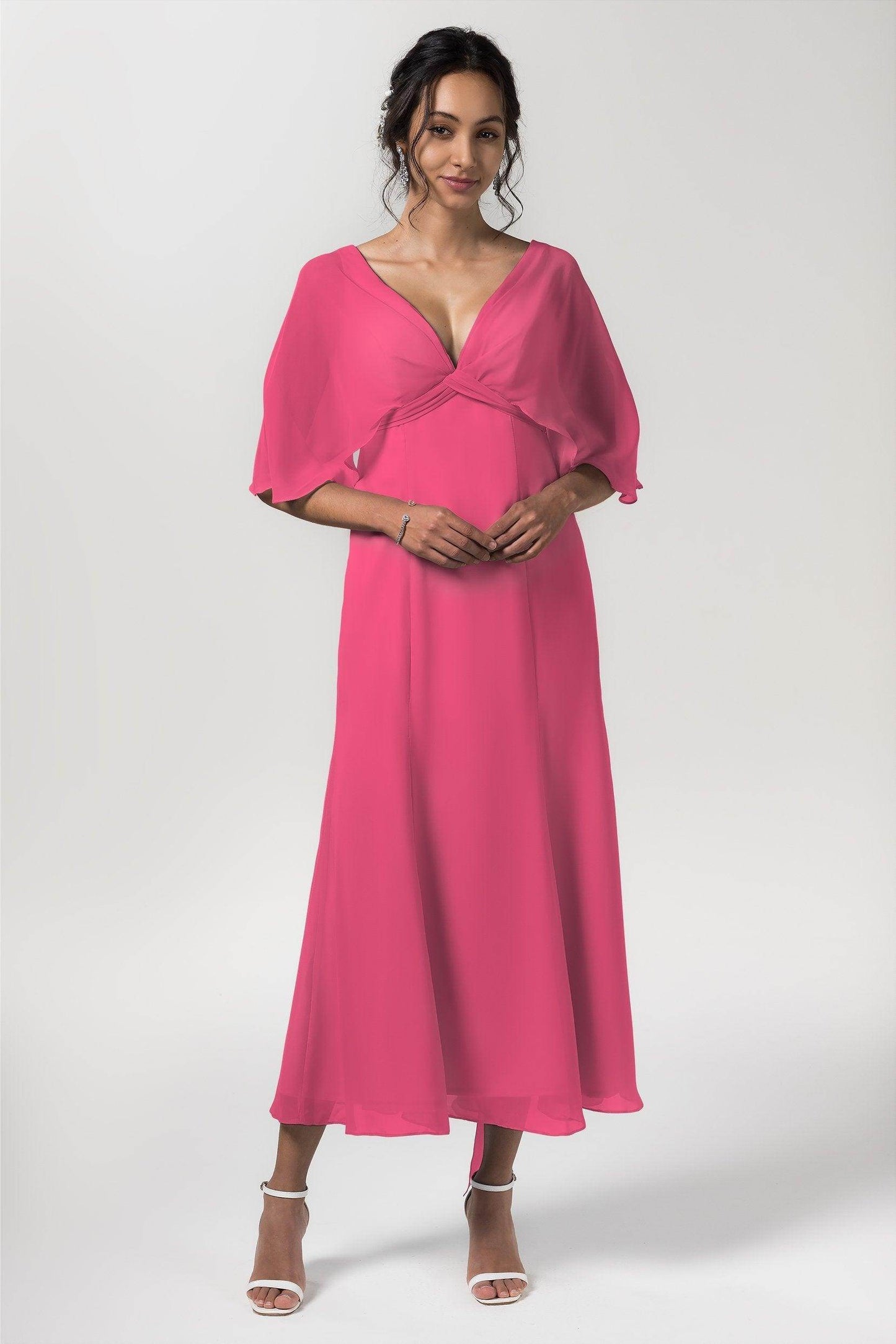 A-Line Tea Length Chiffon Bridesmaid Dress CB0553 - COCOMELODY