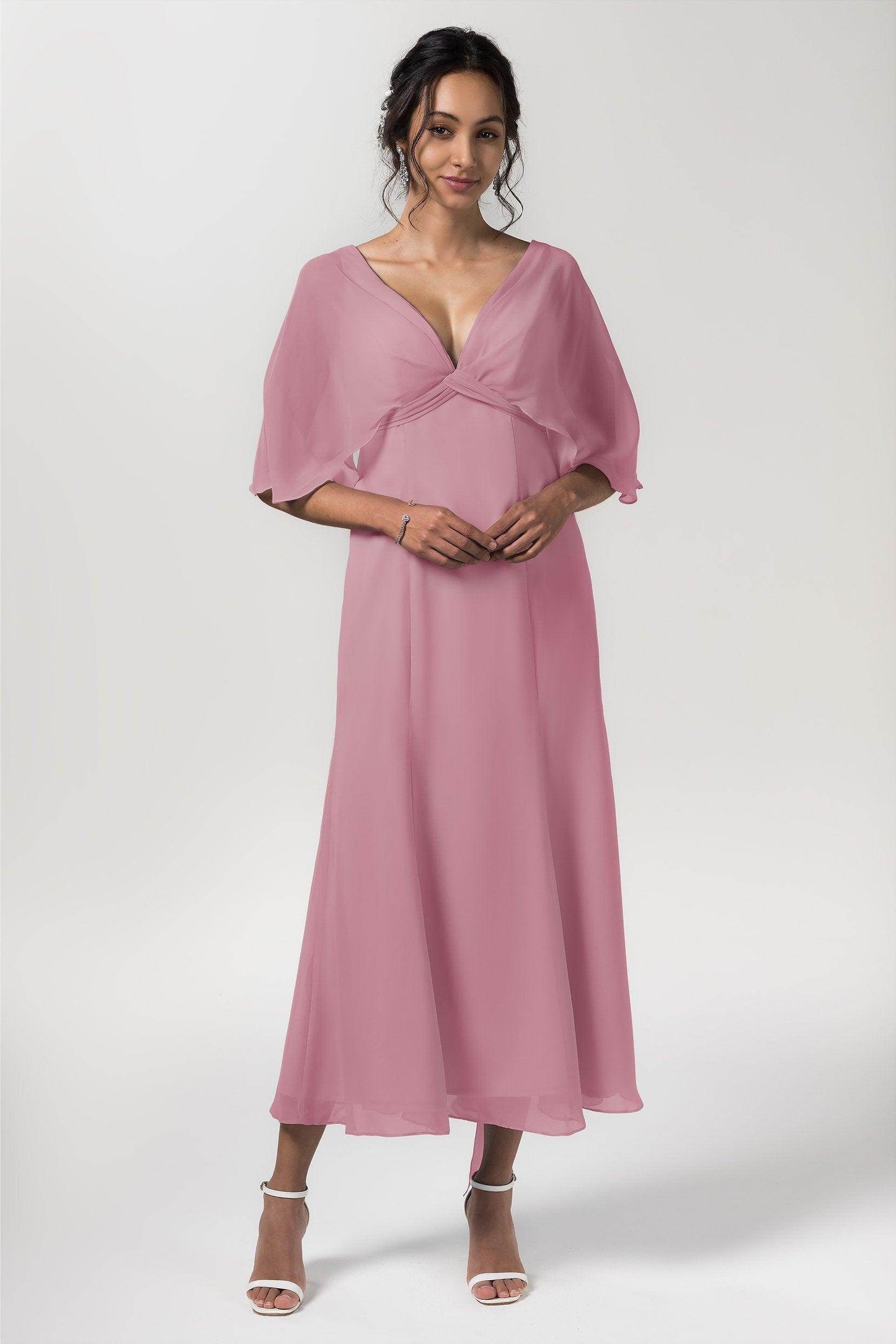 A-Line Tea Length Chiffon Bridesmaid Dress CB0553 - COCOMELODY