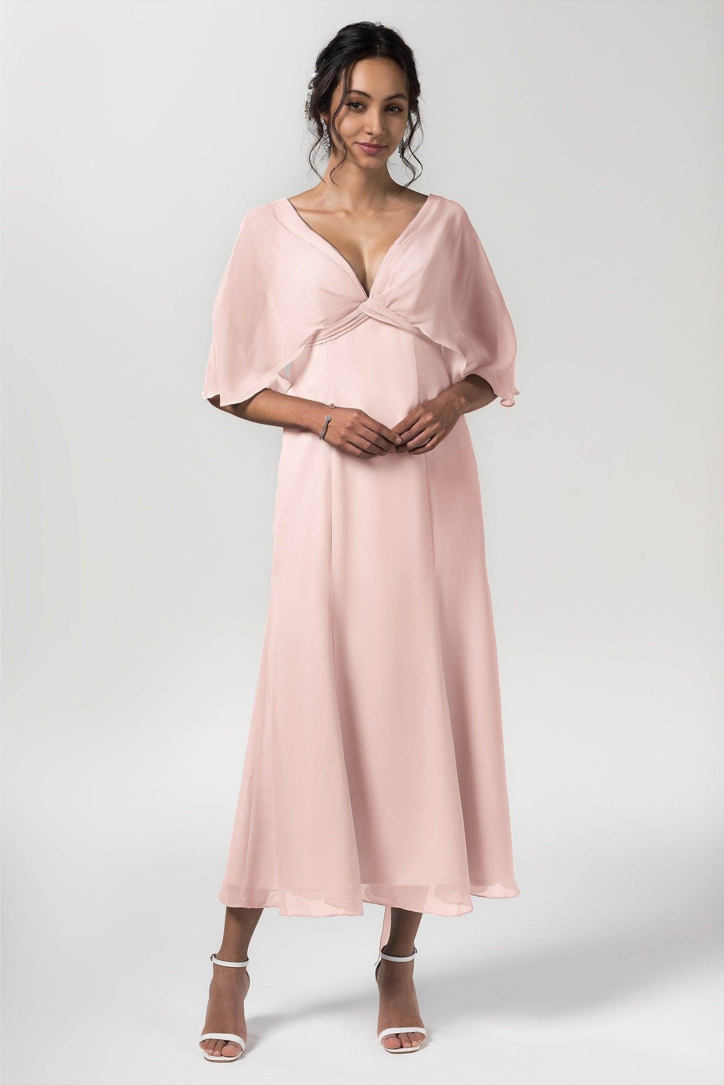 A-Line Tea Length Chiffon Bridesmaid Dress CB0553 - COCOMELODY