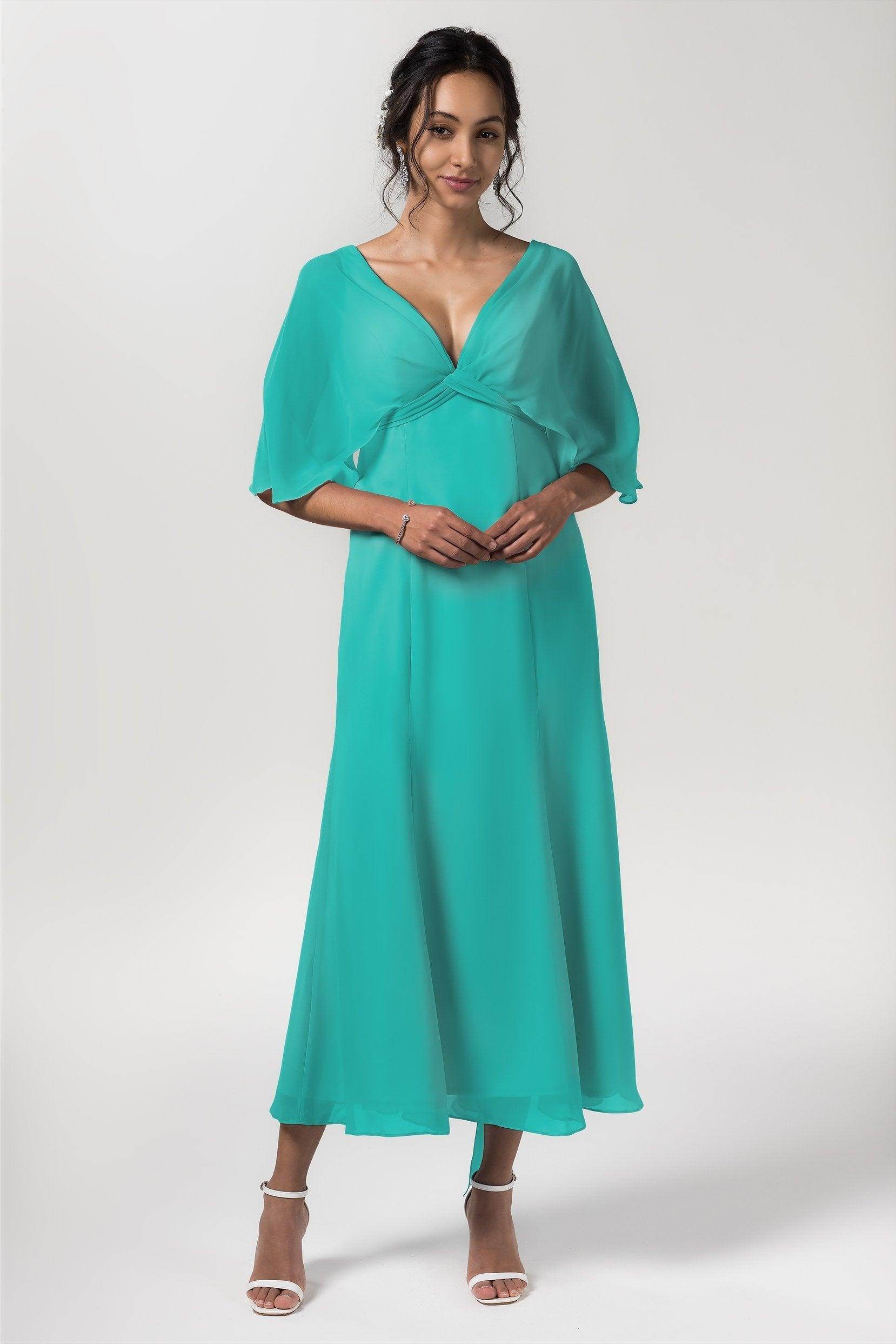 A-Line Tea Length Chiffon Bridesmaid Dress CB0553 - COCOMELODY