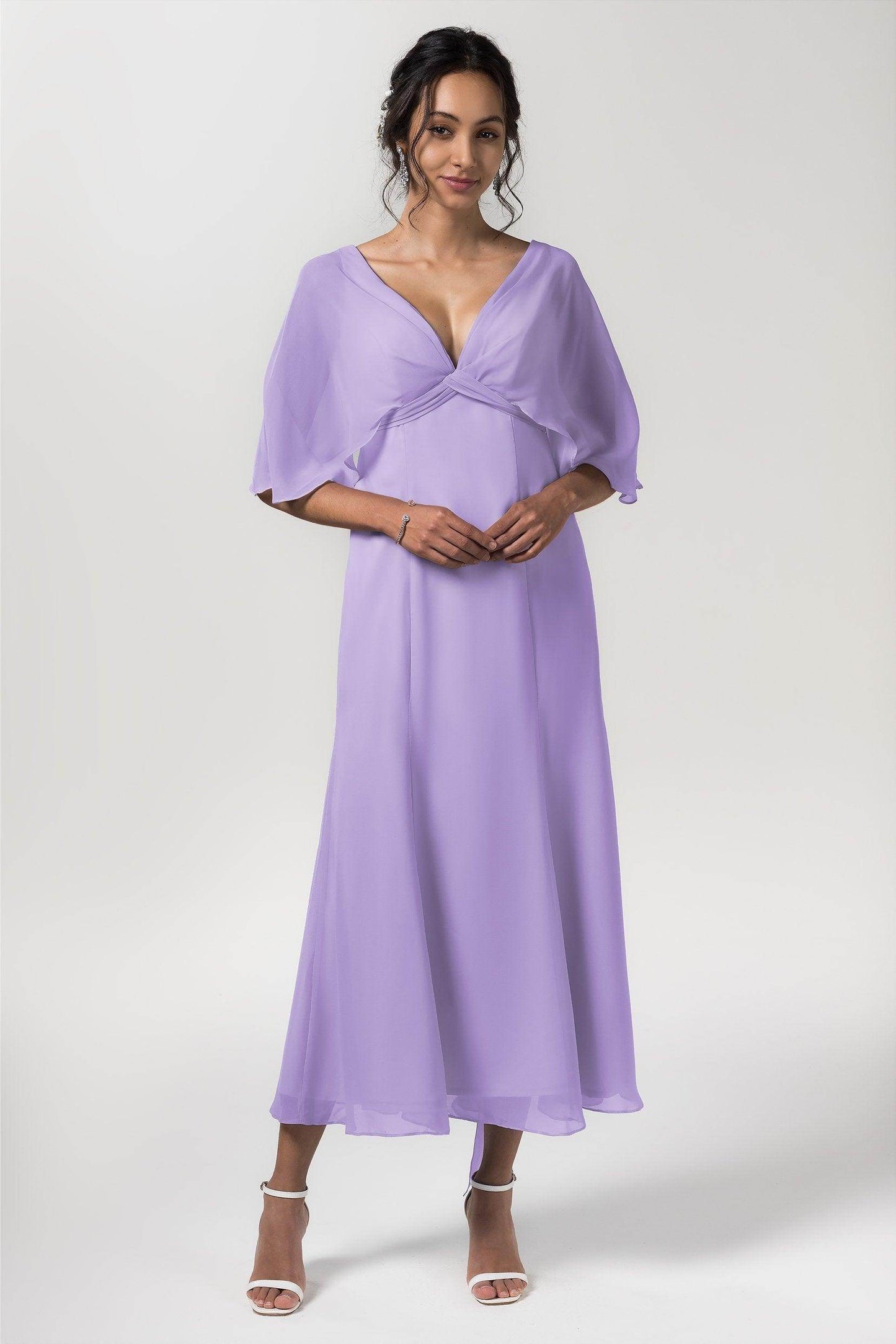 A-Line Tea Length Chiffon Bridesmaid Dress CB0553 - COCOMELODY