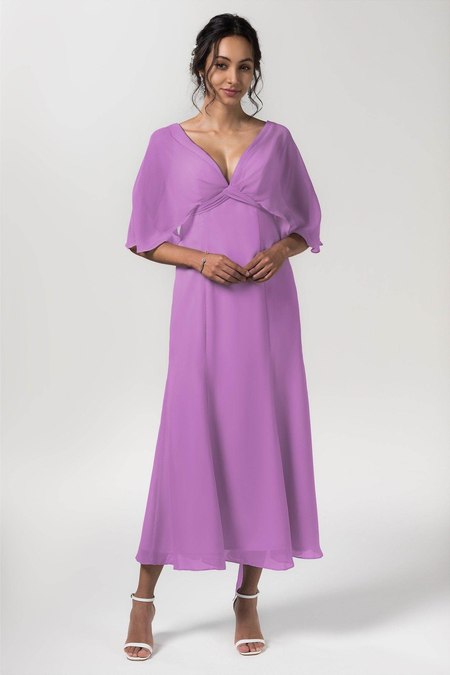 A-Line Tea Length Chiffon Bridesmaid Dress CB0553 - COCOMELODY