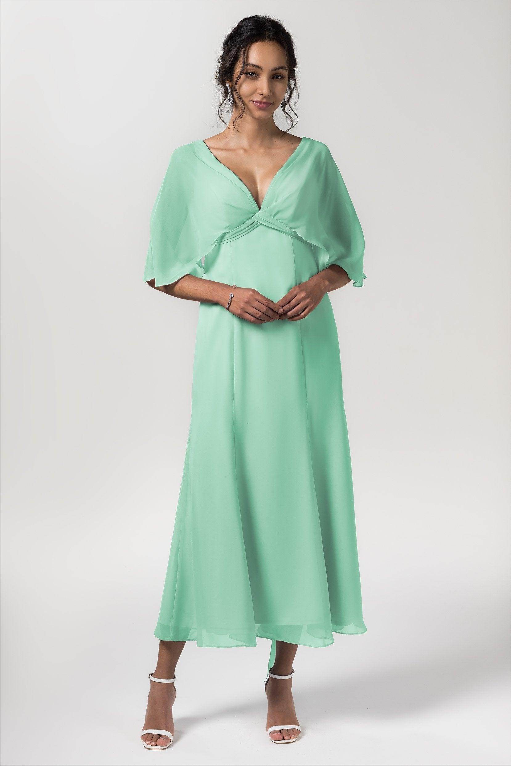 A-Line Tea Length Chiffon Bridesmaid Dress CB0553 - COCOMELODY