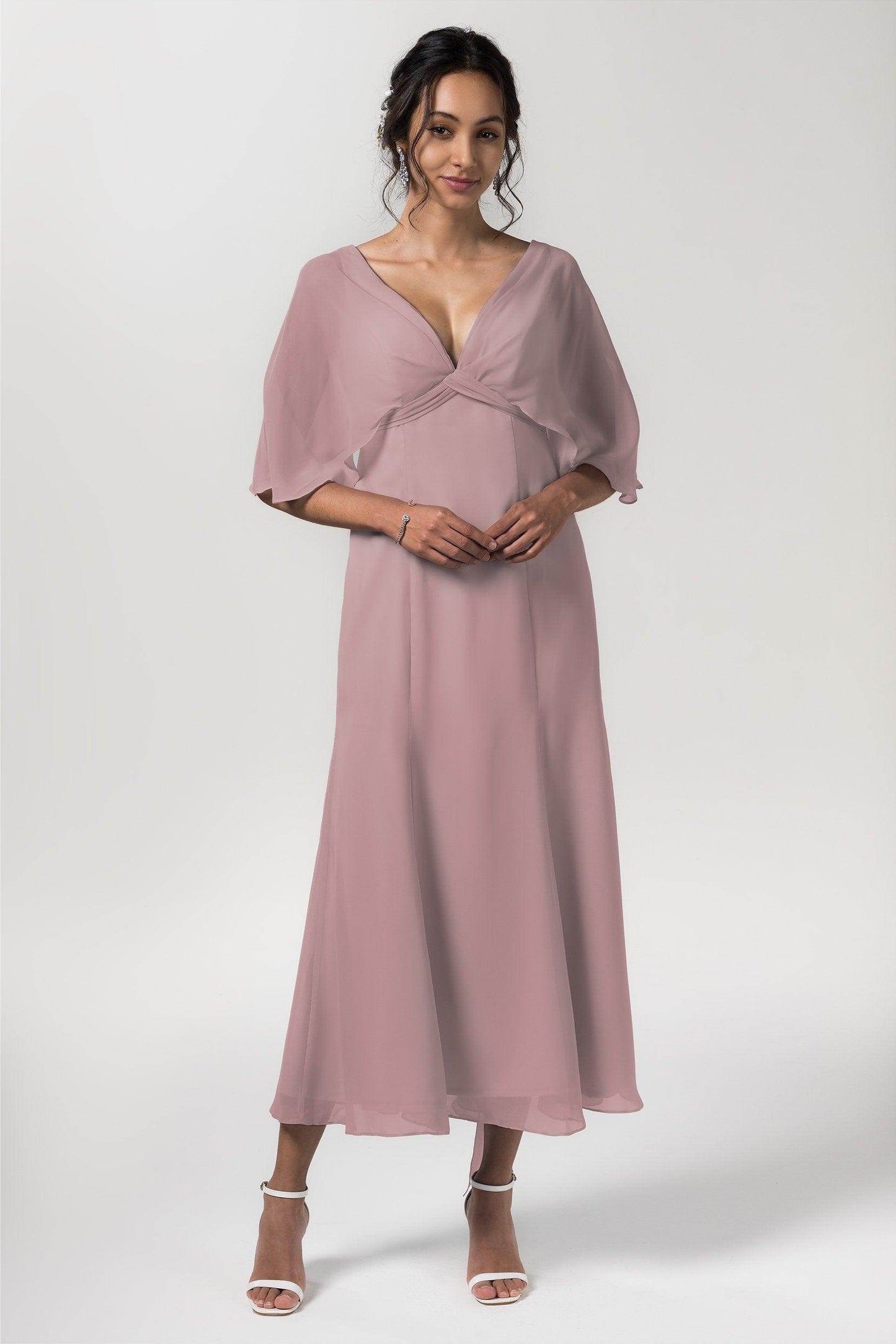 A-Line Tea Length Chiffon Bridesmaid Dress CB0553 - COCOMELODY