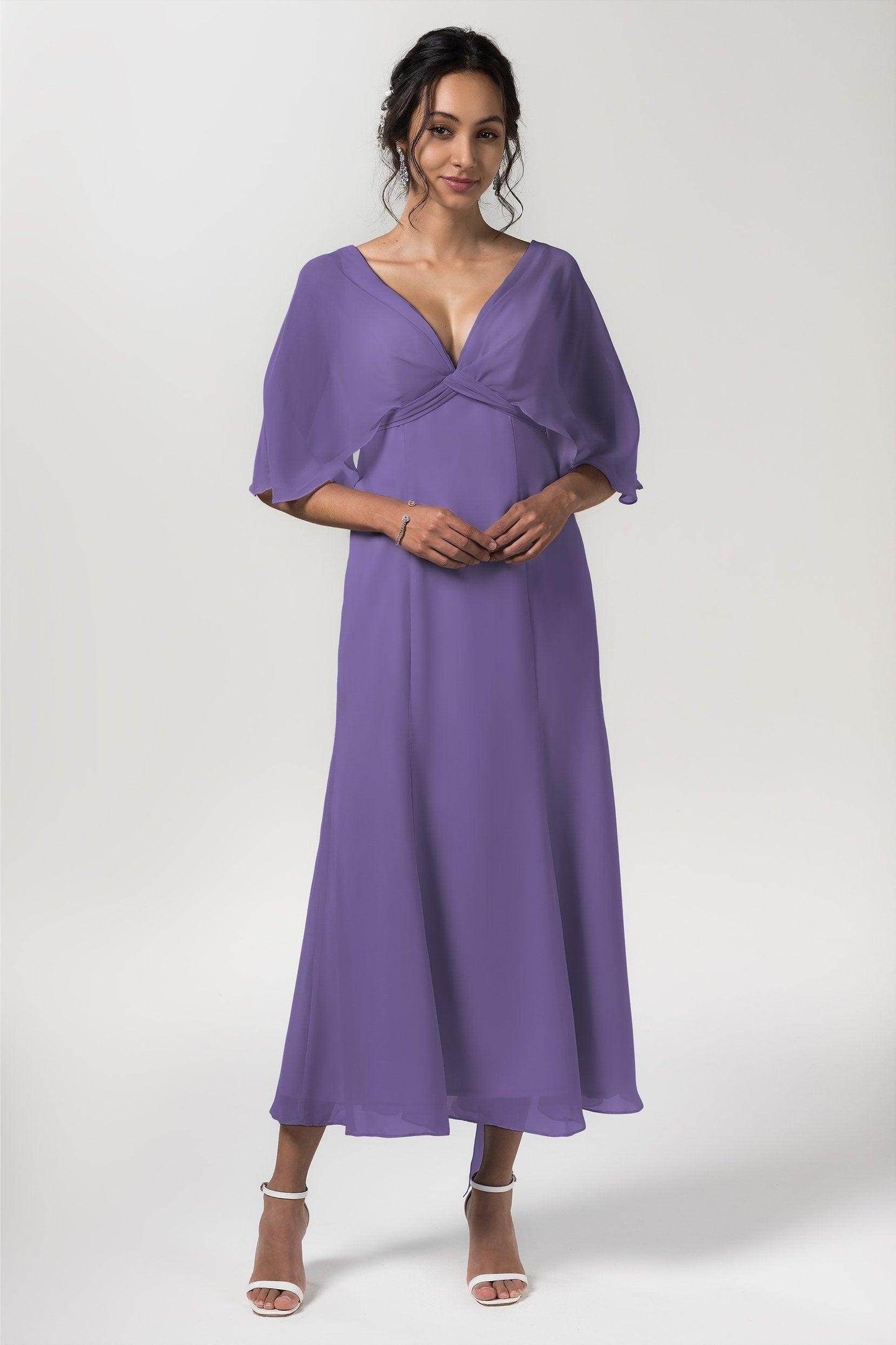 A-Line Tea Length Chiffon Bridesmaid Dress CB0553 - COCOMELODY