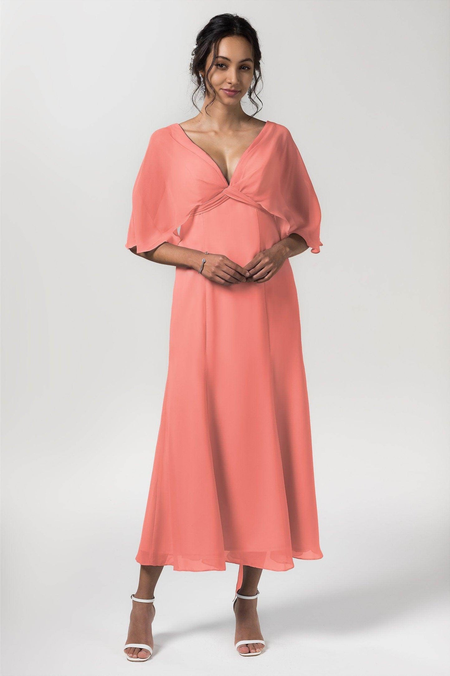 A-Line Tea Length Chiffon Bridesmaid Dress CB0553 - COCOMELODY