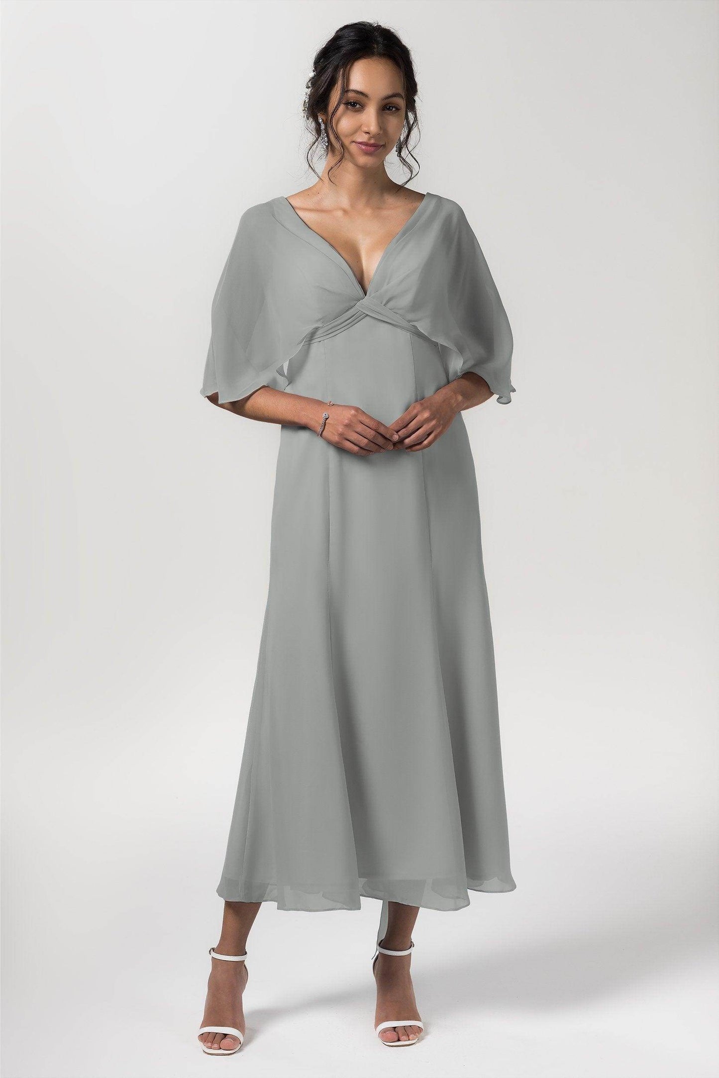 A-Line Tea Length Chiffon Bridesmaid Dress CB0553 - COCOMELODY