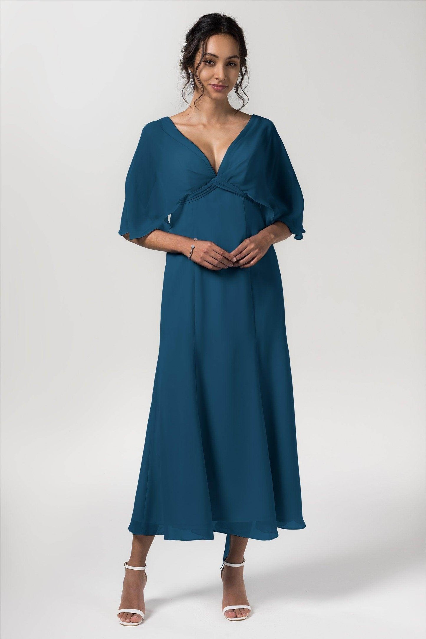 A-Line Tea Length Chiffon Bridesmaid Dress CB0553 - COCOMELODY