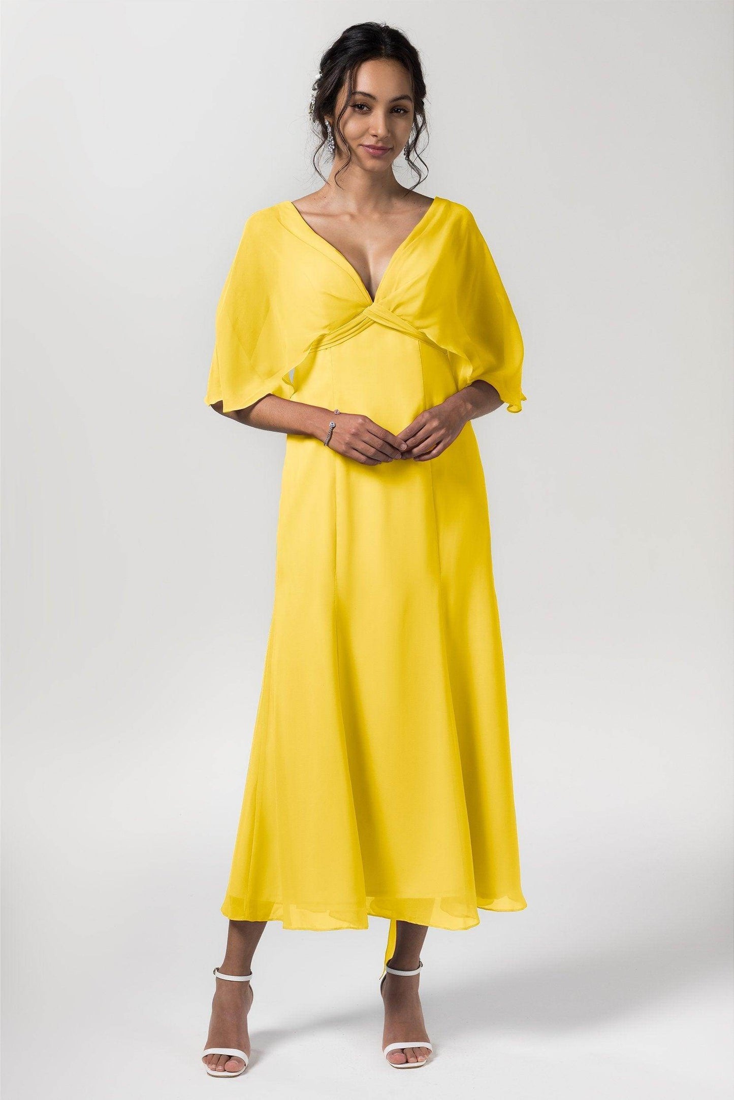 A-Line Tea Length Chiffon Bridesmaid Dress CB0553 - COCOMELODY