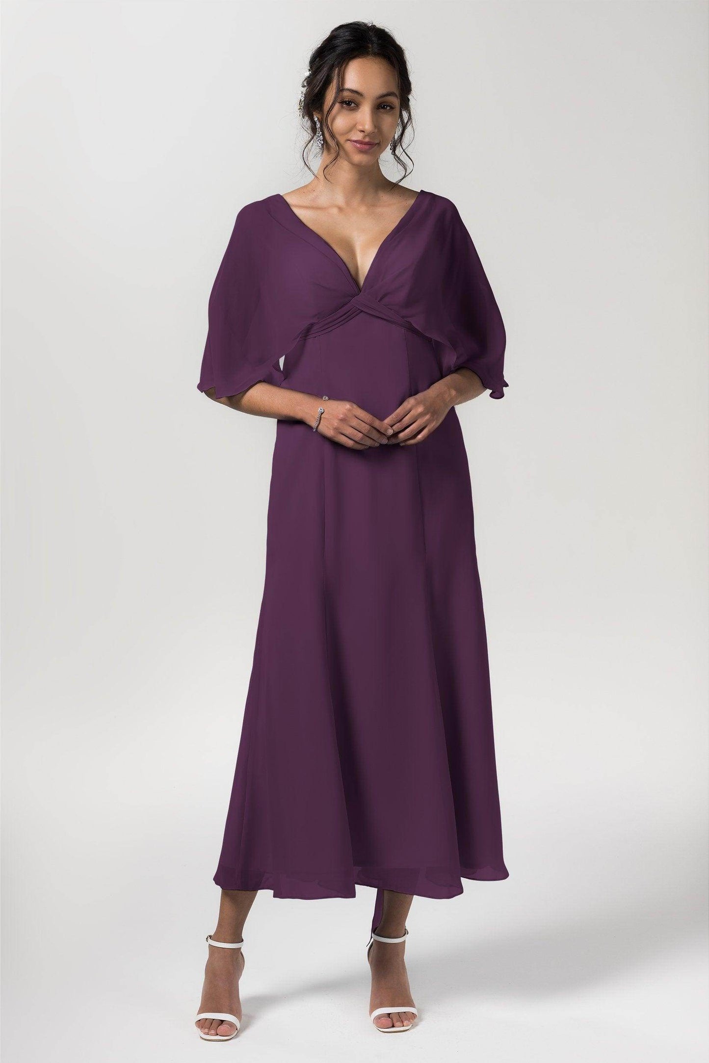 A-Line Tea Length Chiffon Bridesmaid Dress CB0553 - COCOMELODY