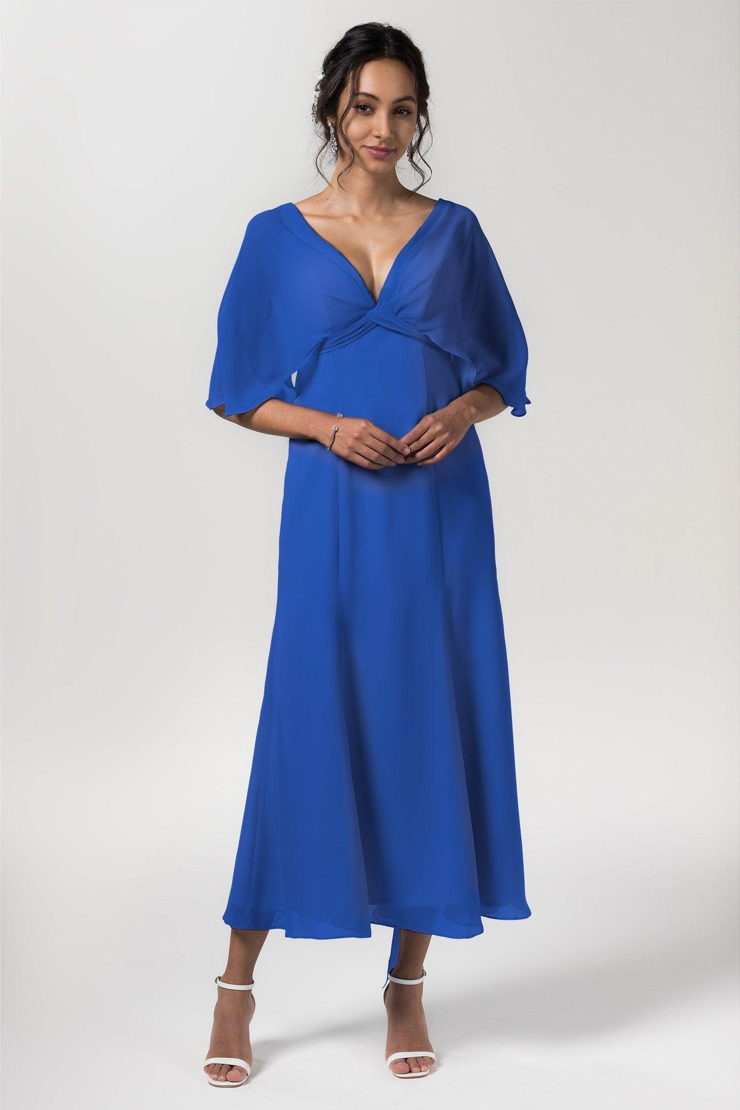 A-Line Tea Length Chiffon Bridesmaid Dress CB0553 - COCOMELODY