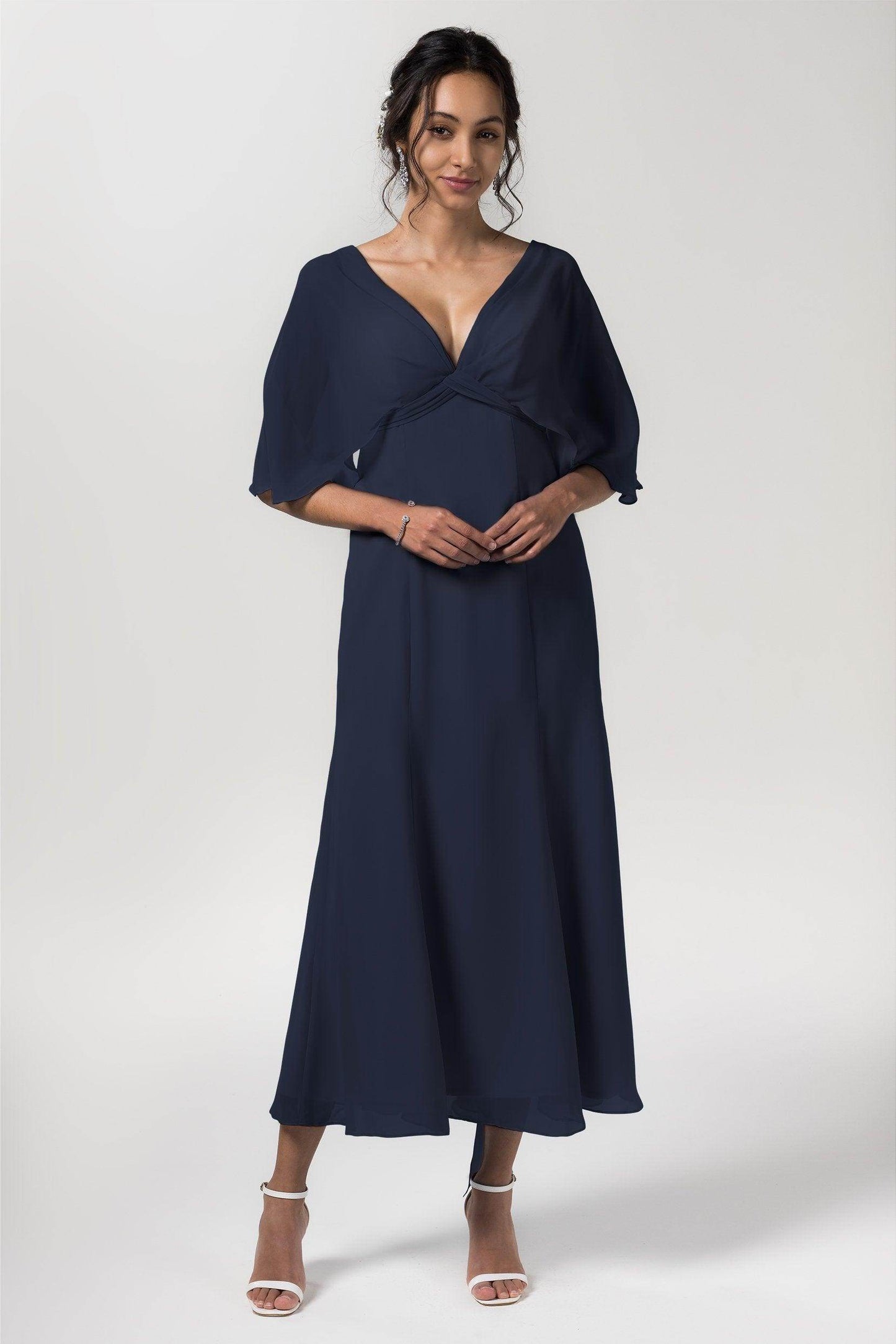 A-Line Tea Length Chiffon Bridesmaid Dress CB0553 - COCOMELODY