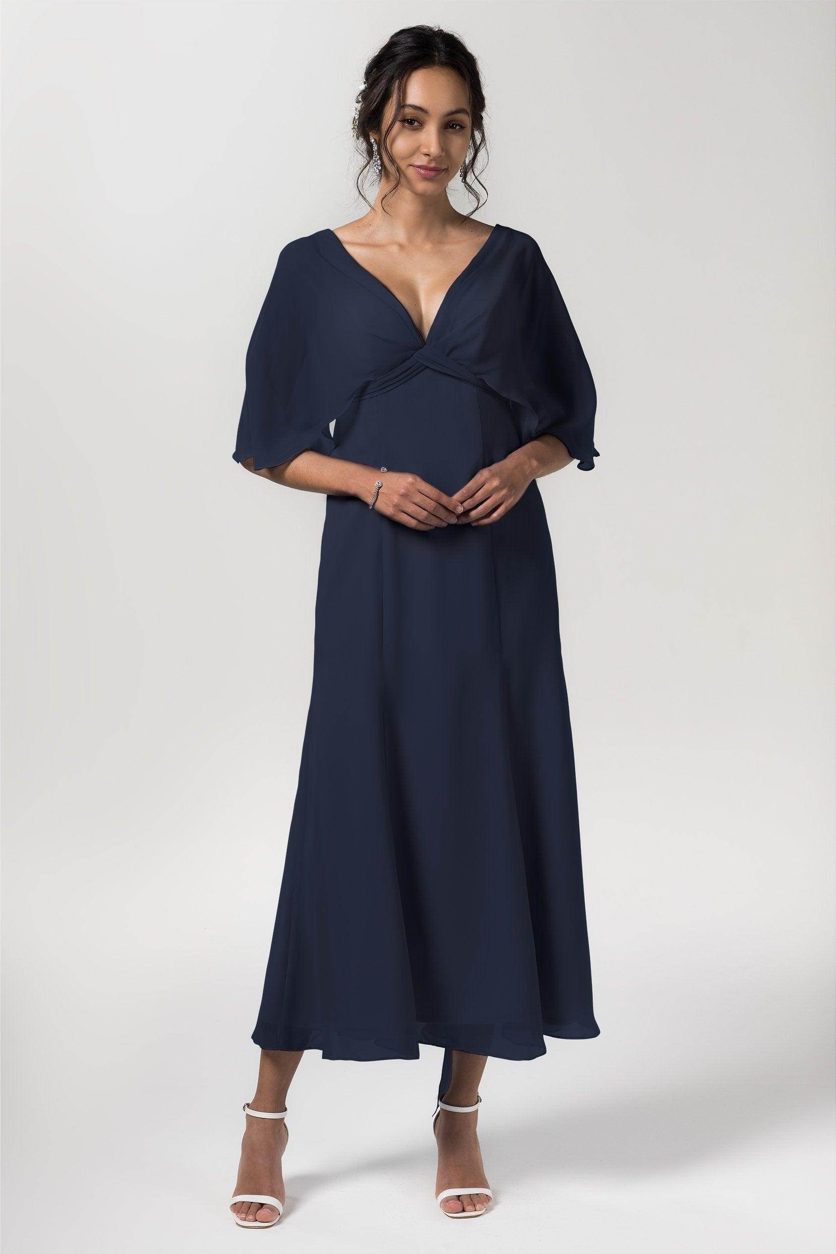 A-Line Tea Length Chiffon Bridesmaid Dress CB0553 - COCOMELODY