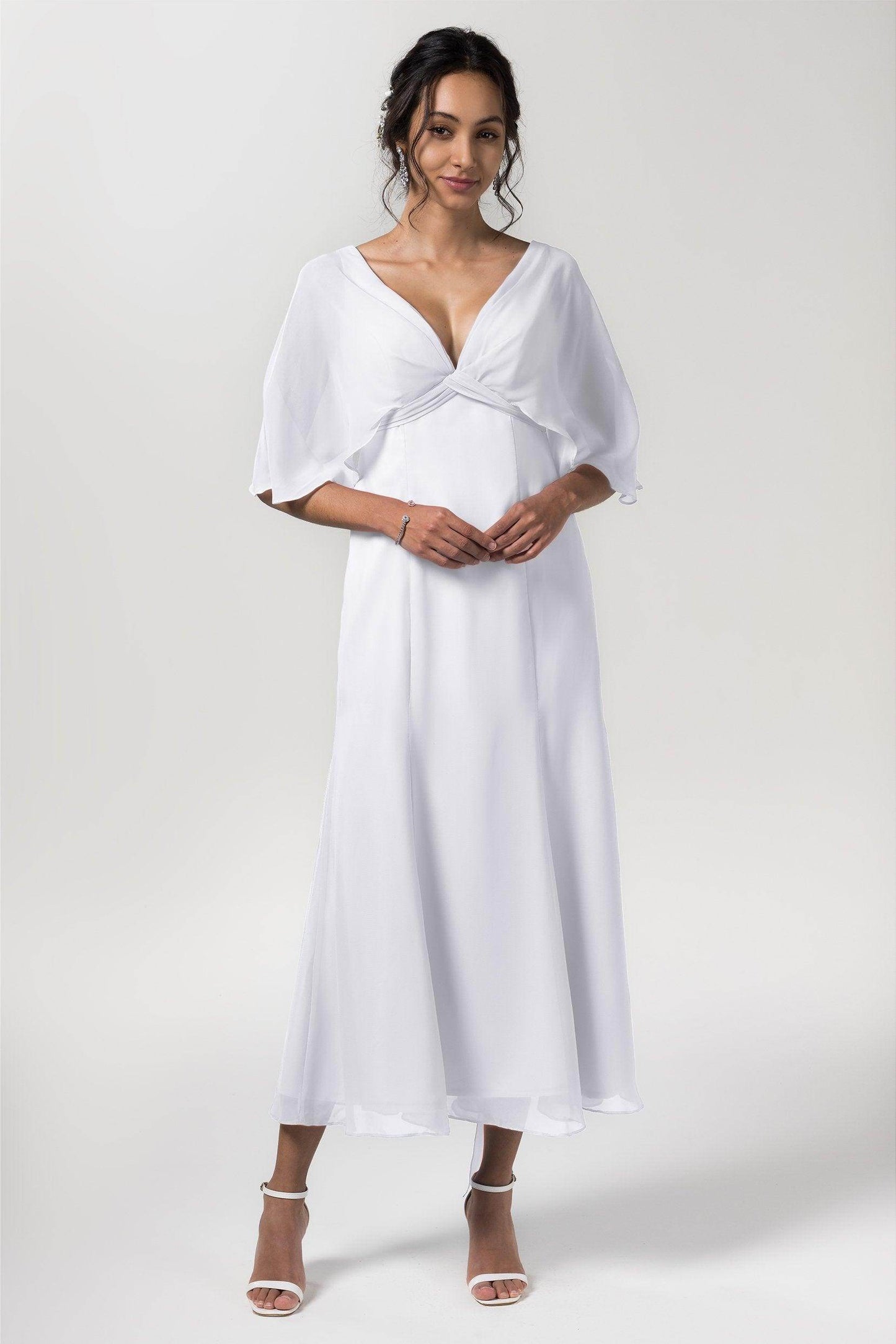 A-Line Tea Length Chiffon Bridesmaid Dress CB0553 - COCOMELODY