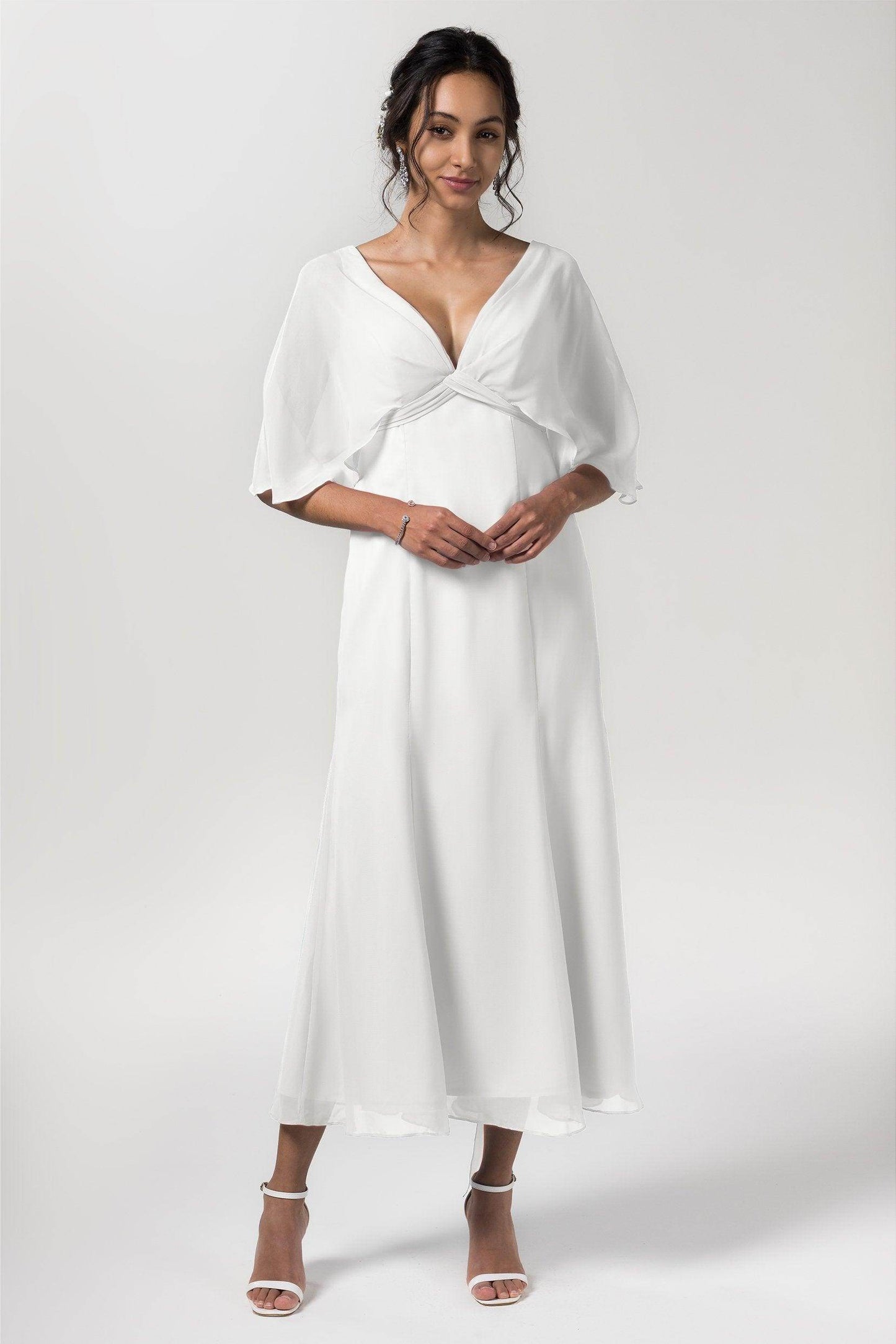 A-Line Tea Length Chiffon Bridesmaid Dress CB0553 - COCOMELODY