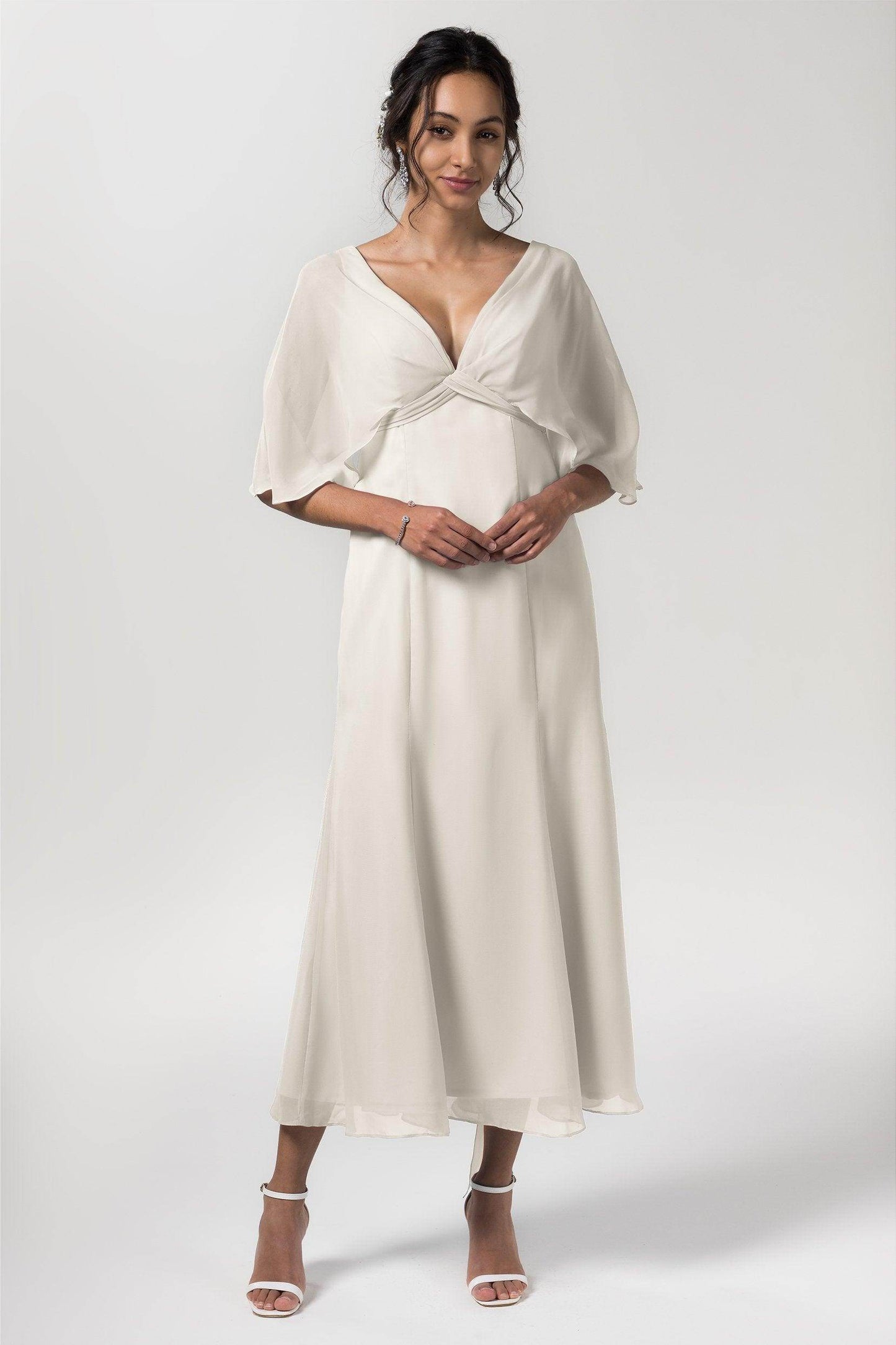 A-Line Tea Length Chiffon Bridesmaid Dress CB0553 - COCOMELODY