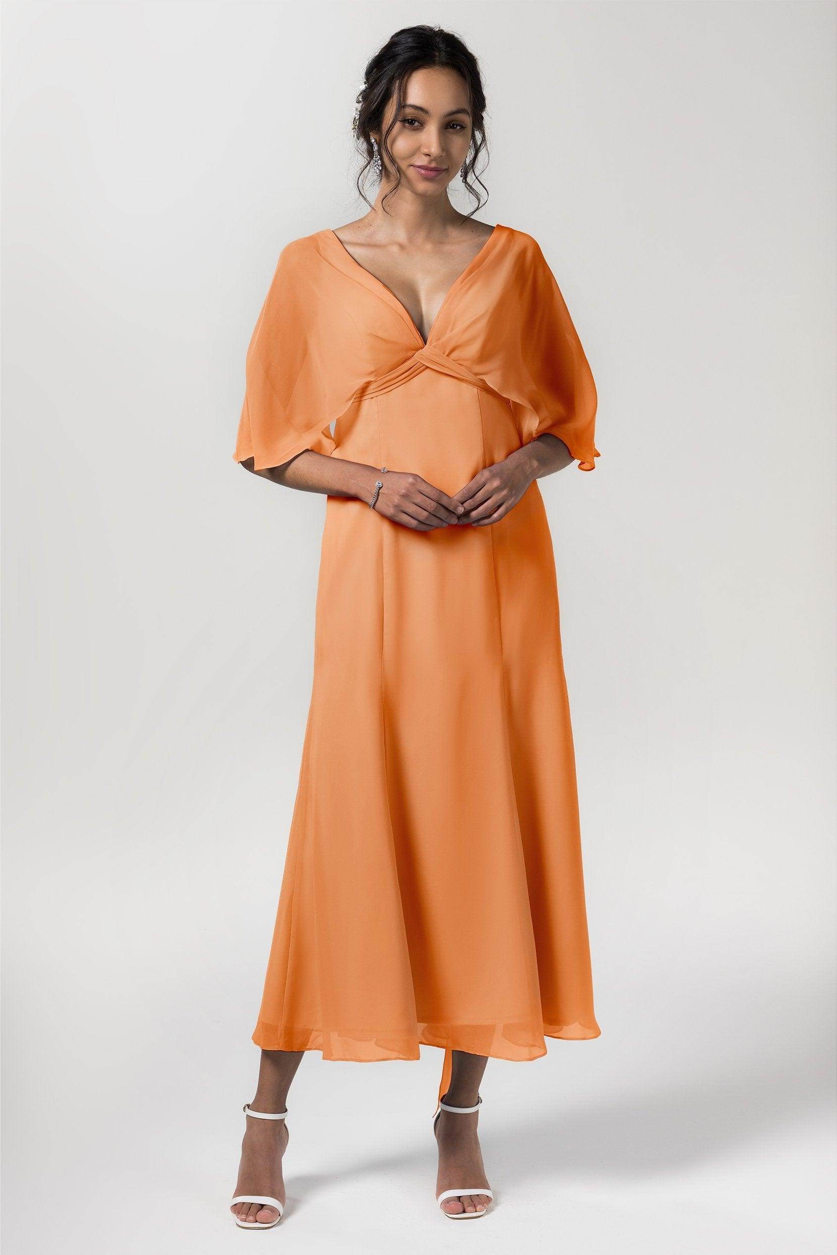 A-Line Tea Length Chiffon Bridesmaid Dress CB0553 - COCOMELODY
