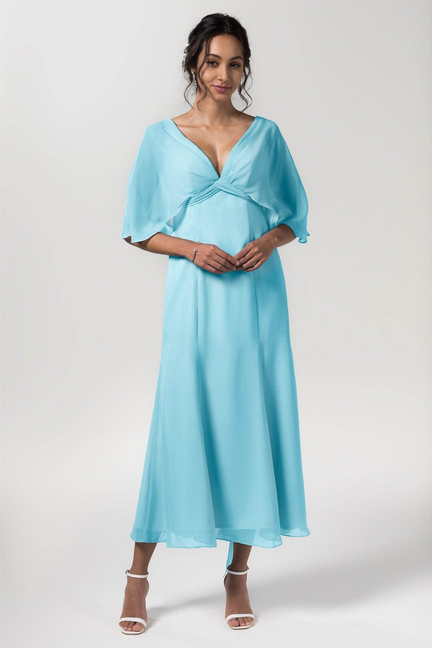 A-Line Tea Length Chiffon Bridesmaid Dress CB0553 - COCOMELODY