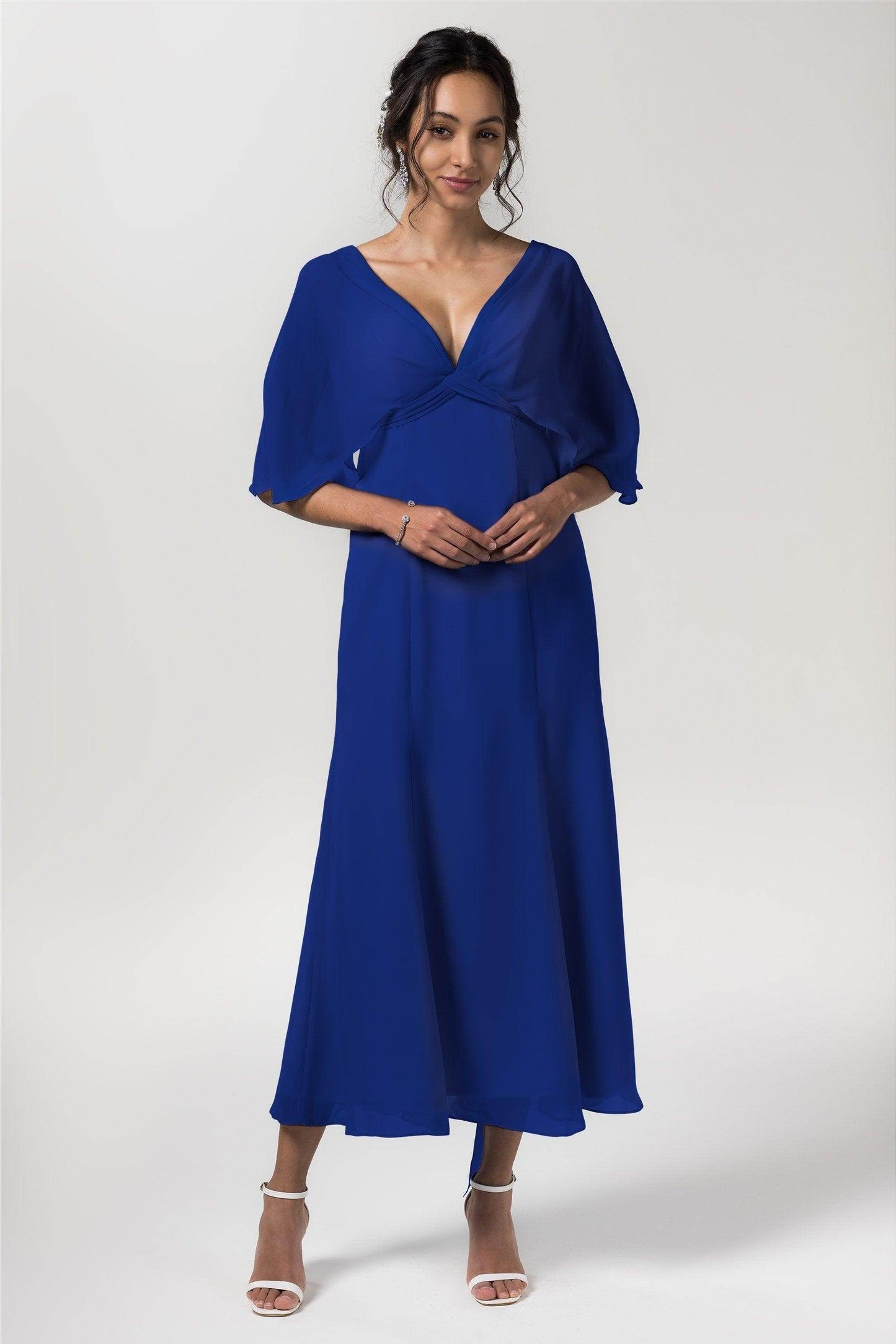A-Line Tea Length Chiffon Bridesmaid Dress CB0553 - COCOMELODY